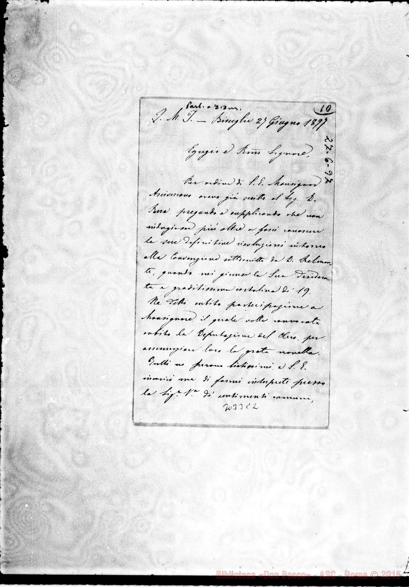 Fotogramma C 2 — Can. Mauro Terlizzi - Rev.mo Signore. Bisceglie, 27-06-1897. Autogr. Rua