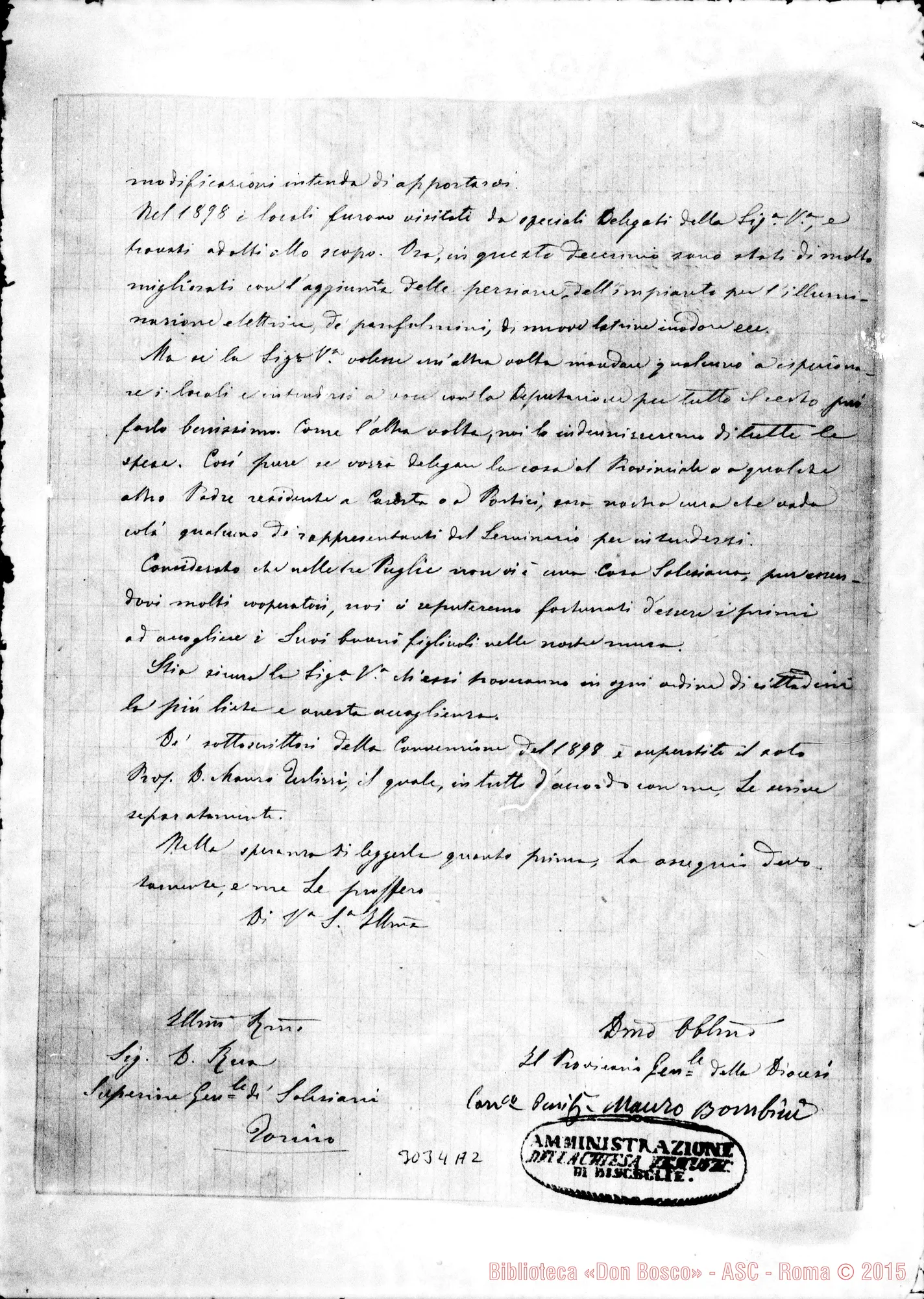 Fotogramma A 2 — Can. Mauro Bombini - Rev.mo Signore. Bisceglie, 17-11-1908