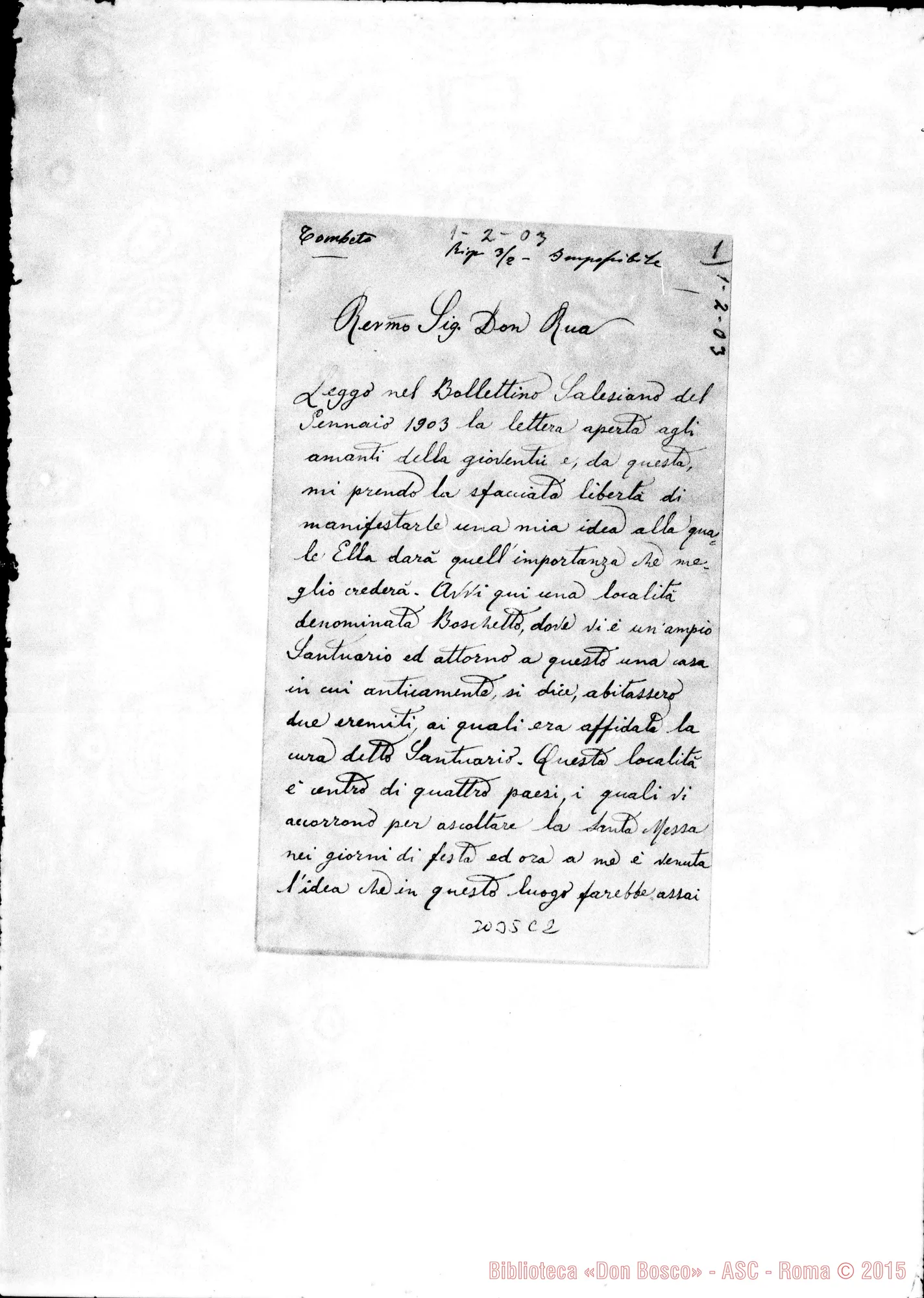 Fotogramma C 2 — Boschetto:Borella Giovanni, coop. ed ex-allievo - D. Rua. Tombeto di Borgotaro, 1-02-1903