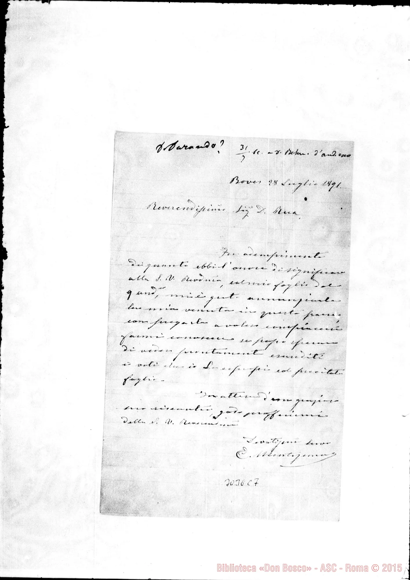 Fotogramma C 7 — Montezemolo - Rua. Boves, 28-07-1891. Autogr. Rua.