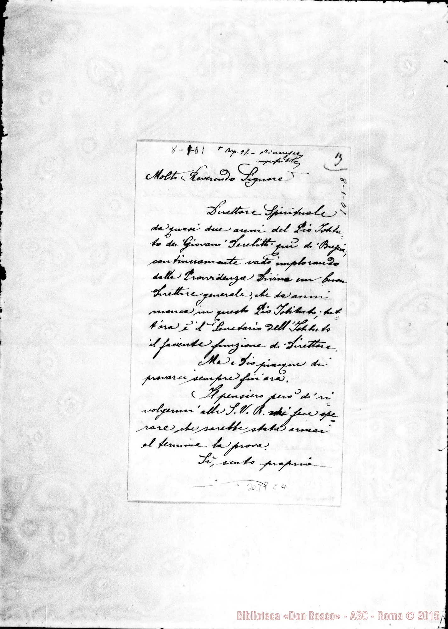 Fotogramma C 4 — Sac Giuseppe Marcolini - Rev.do Signore. Brescia, 8-01-1901
