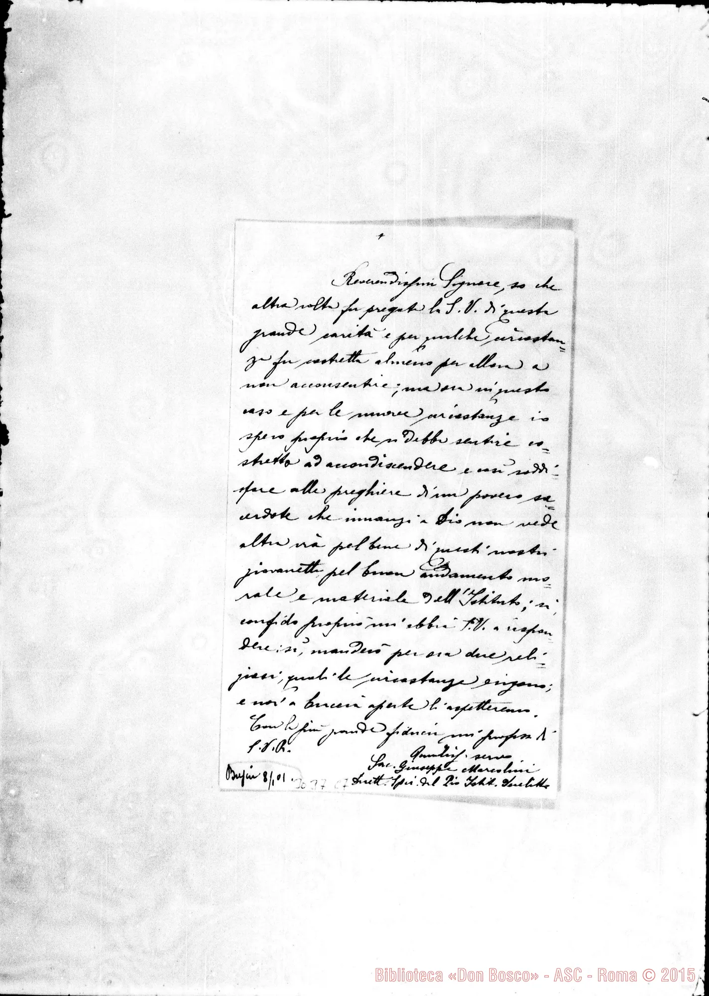 Fotogramma C 7 — Sac Giuseppe Marcolini - Rev.do Signore. Brescia, 8-01-1901