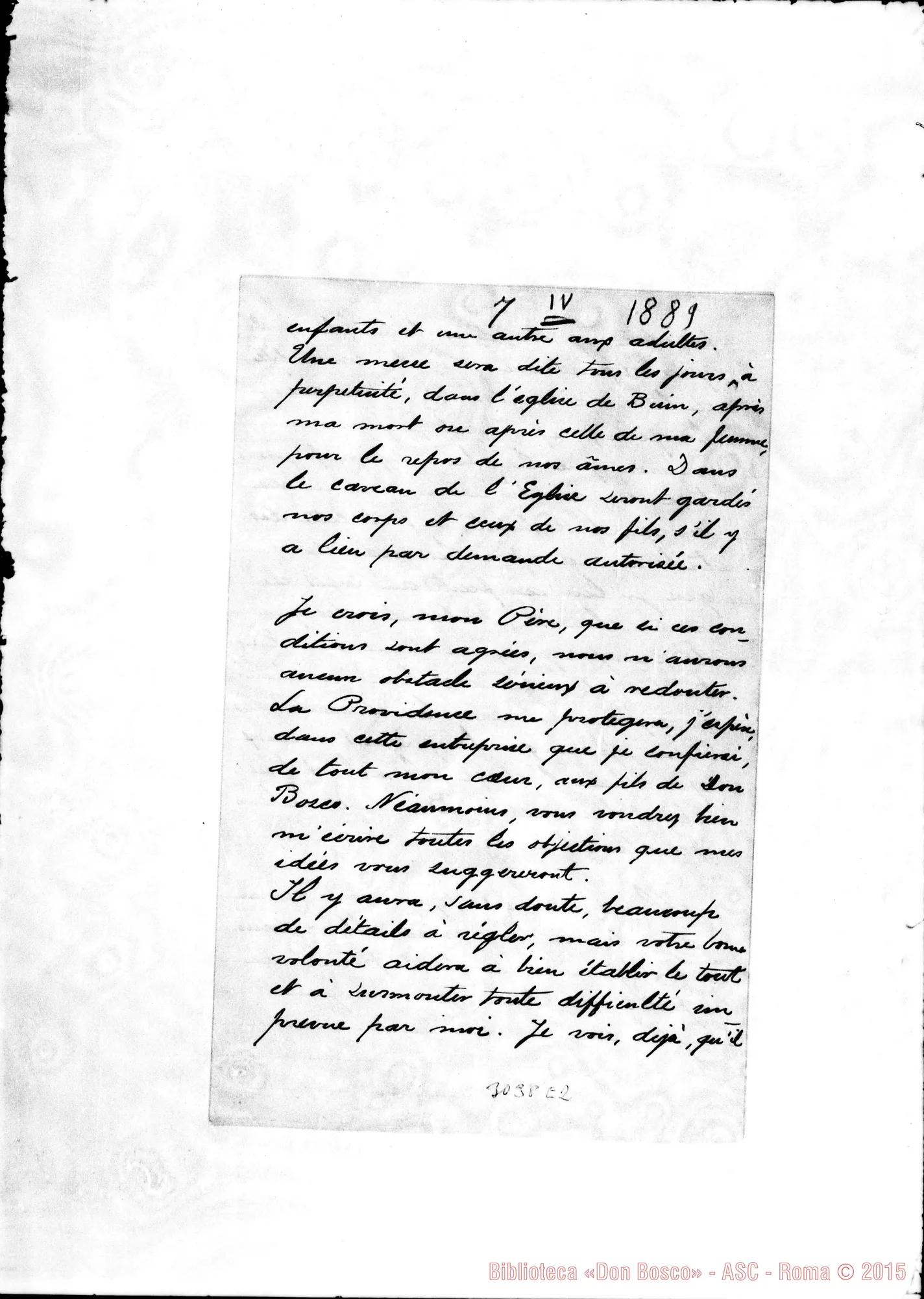 Fotogramma E 2 — Buin: M.lle Amélie Albert - Très Révérend Père. Pau, 7-04-1889. Autogr. Rua