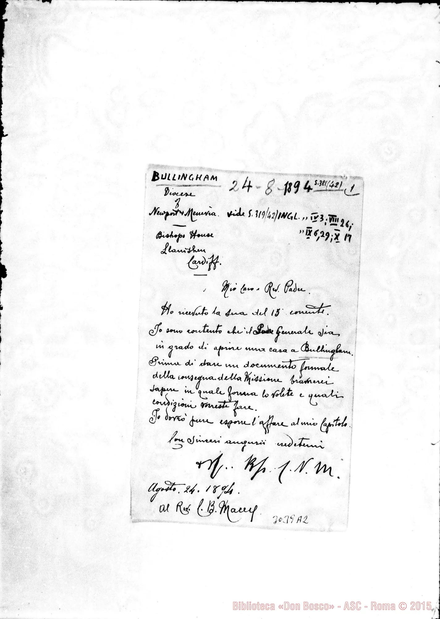 Fotogramma A 2 — Giov. Cutberto Hedley, vesc. - D. Macey, il 24-08-1894