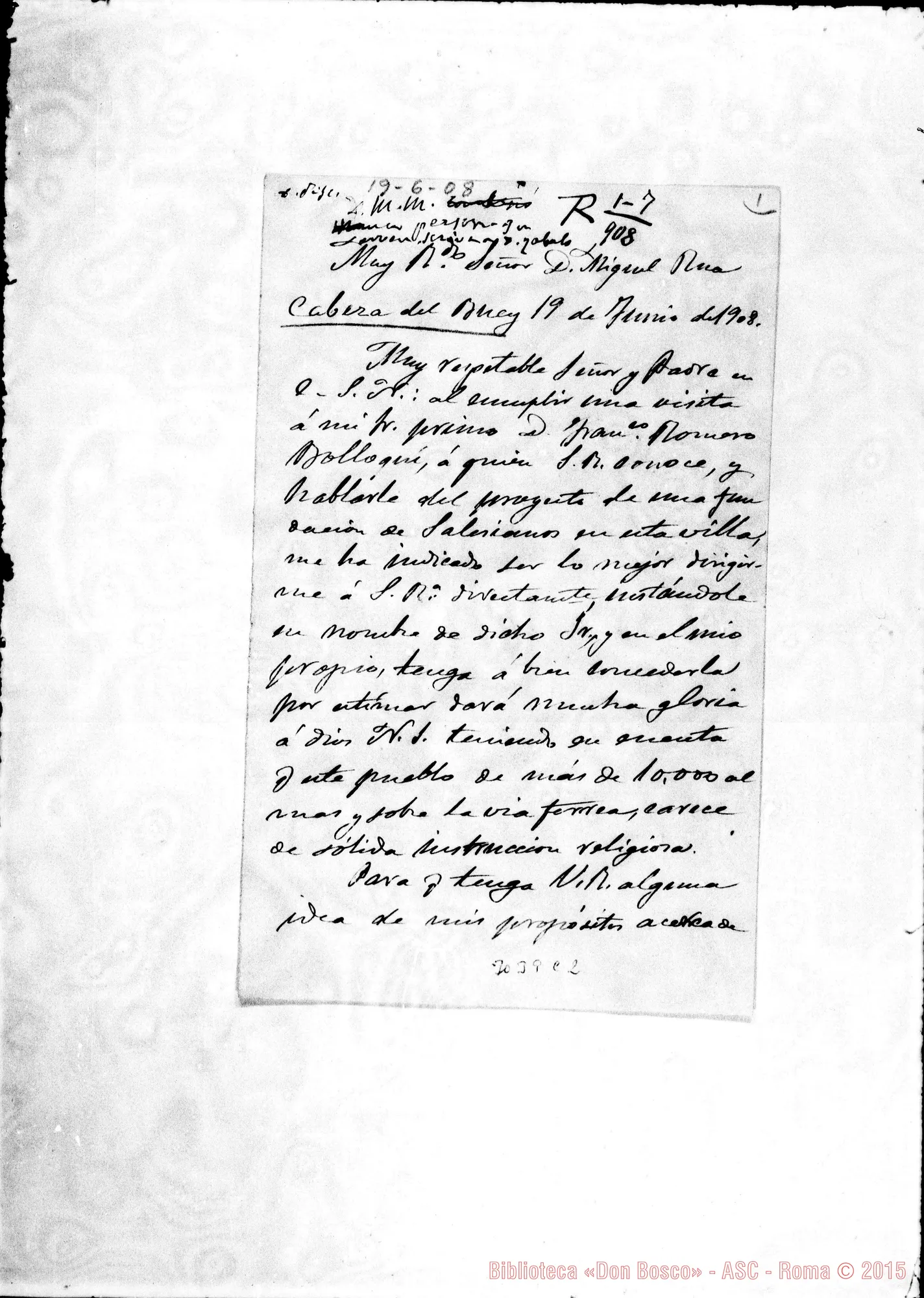 Fotogramma C 2 — Cabeza de Buey: Avv. José Gómez Bravo - D. Rua. C. del Buey, 19-06-1908. Autogr. Rua
