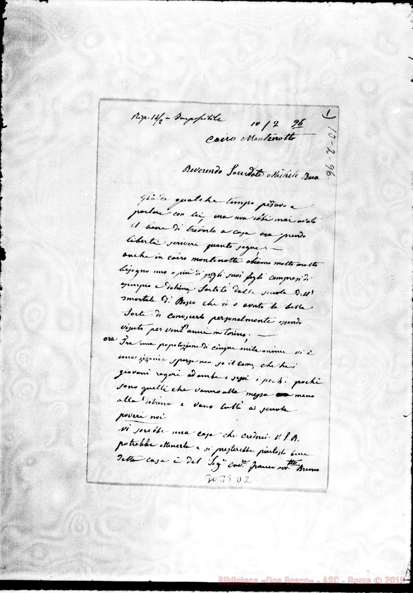 Fotogramma D 2 — Cairo Montenotte: Giulio Massarotto - D. Rua. Cairo, 10-02-1896