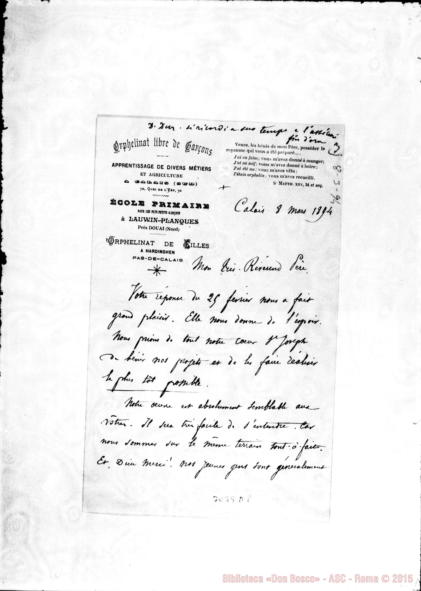 Fotogramma D 8 — Boudringhin - Révérend Père. Calais, 8-03-1894. Autogr. Rua