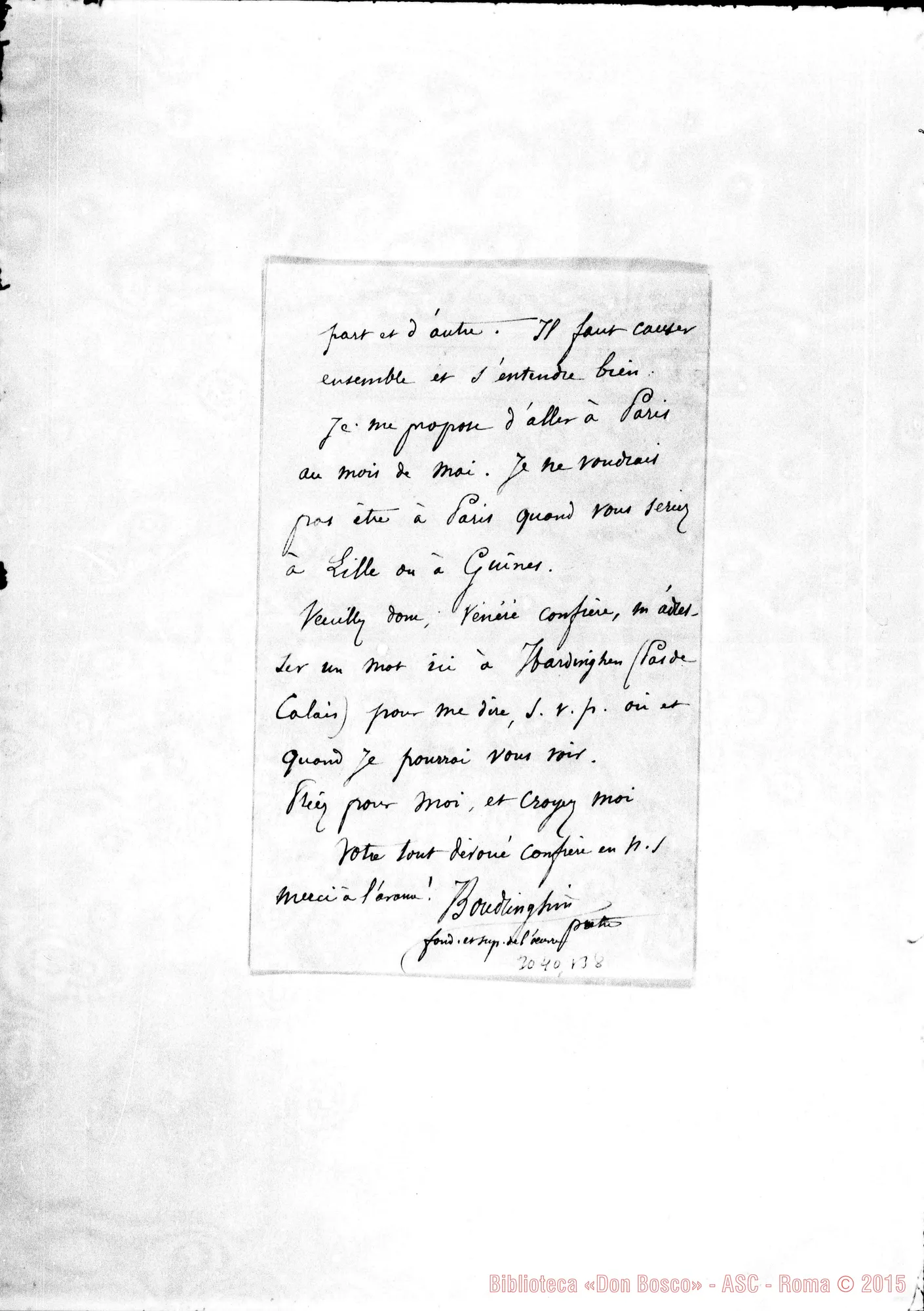 Fotogramma B 8 — Boudringhin, prêtre - Cher Confrère. Hardinghen, 13-04-1897