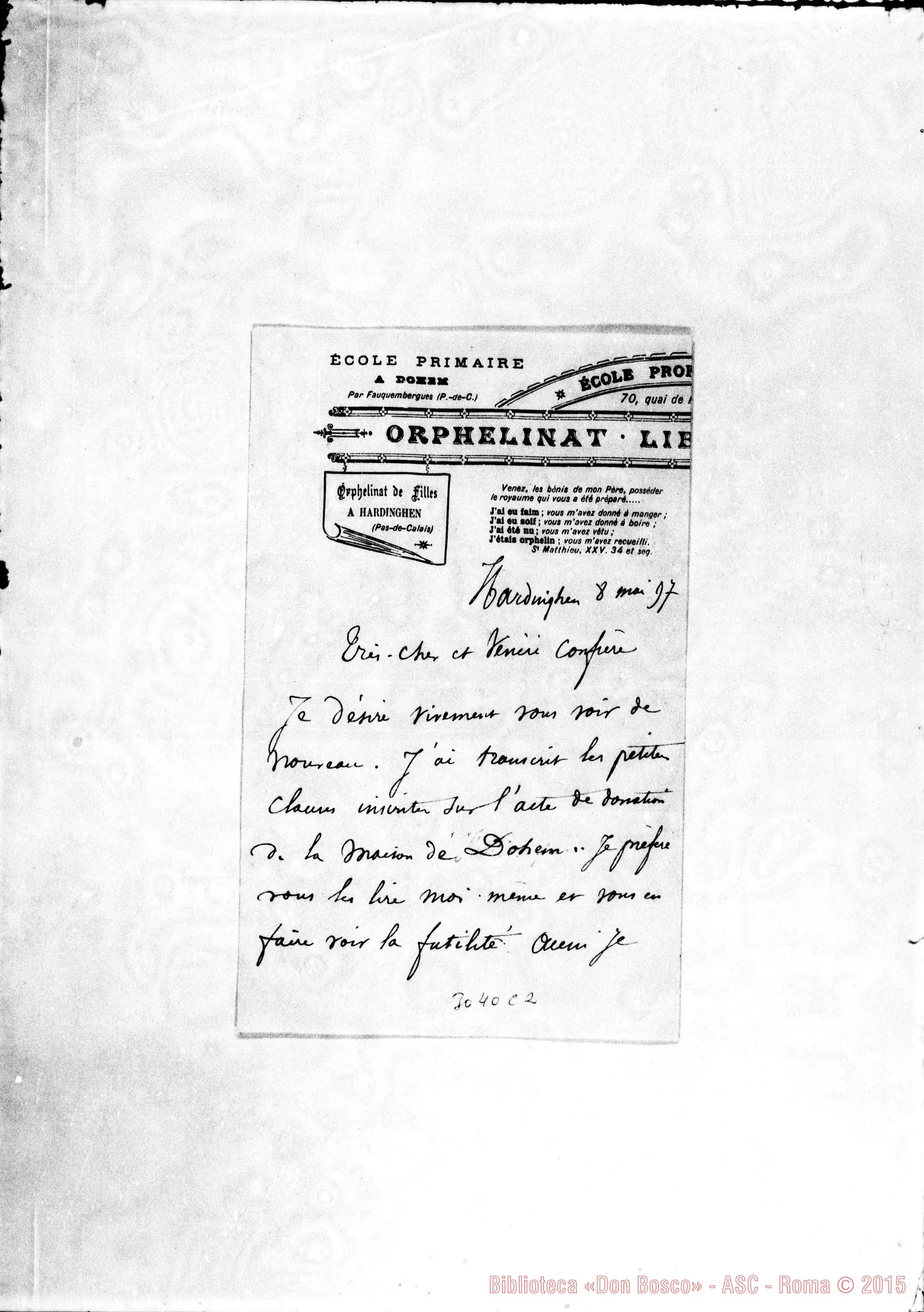 Fotogramma C 2 — Boudringhin, prêtre - Vénéré Confrère. Hardinghen, 8-05-1897
