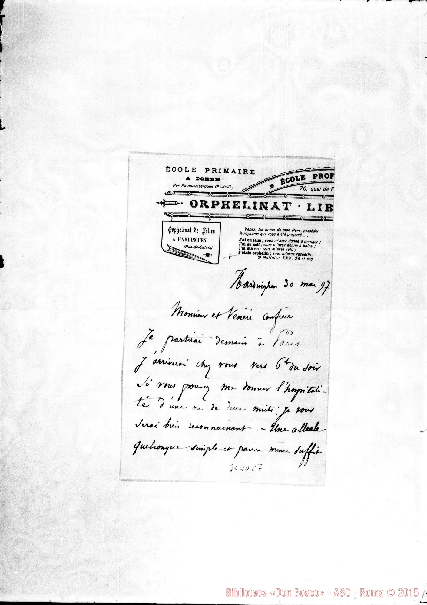 Fotogramma C 7 — Boudringhin, prêtre - Vénéré Confrère. Hardinghen, 30-05-1897