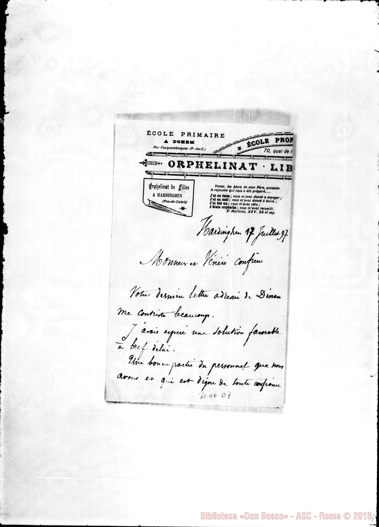 Fotogramma D 7 — Boudringhin, prêtre - Vénéré Confrère. Hardinghen, 17-07-1897