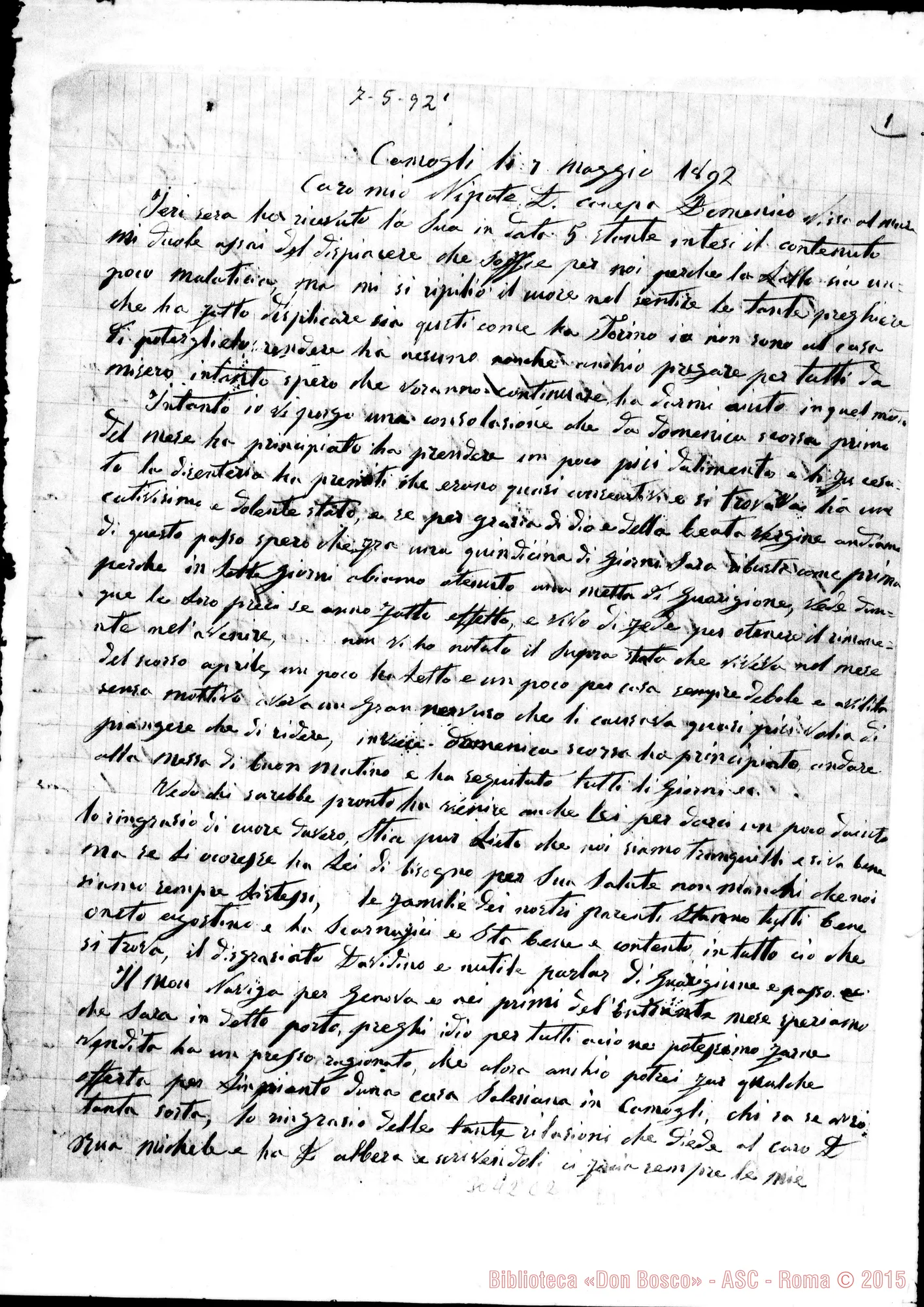 Fotogramma C 2 — Camogli: Giov.Batt. Mortala - Caro Nipote. Camogli, 7-05-1892