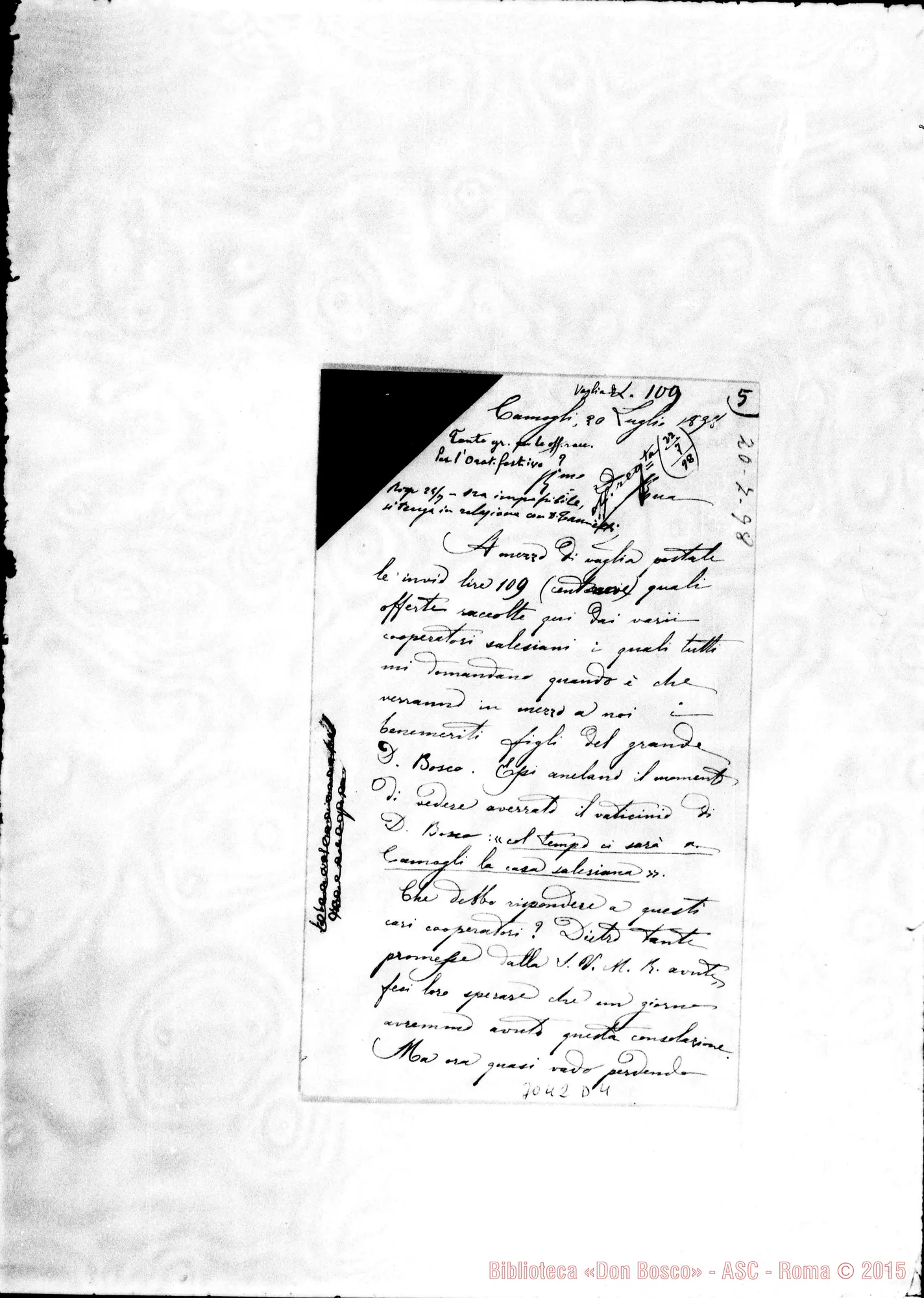 Fotogramma D 4 — D. Prospero Luxardo - D. Rua. Camogli, 20-07-1898. Autogr. Rua