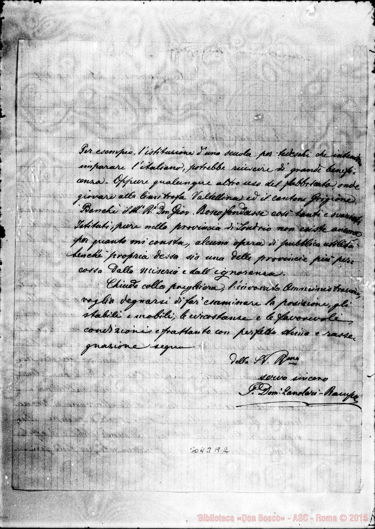 Fotogramma A 2 — Campocologno: D. Domenico Zanolari - Direzione. Gen. 1894. Autogr. Rua