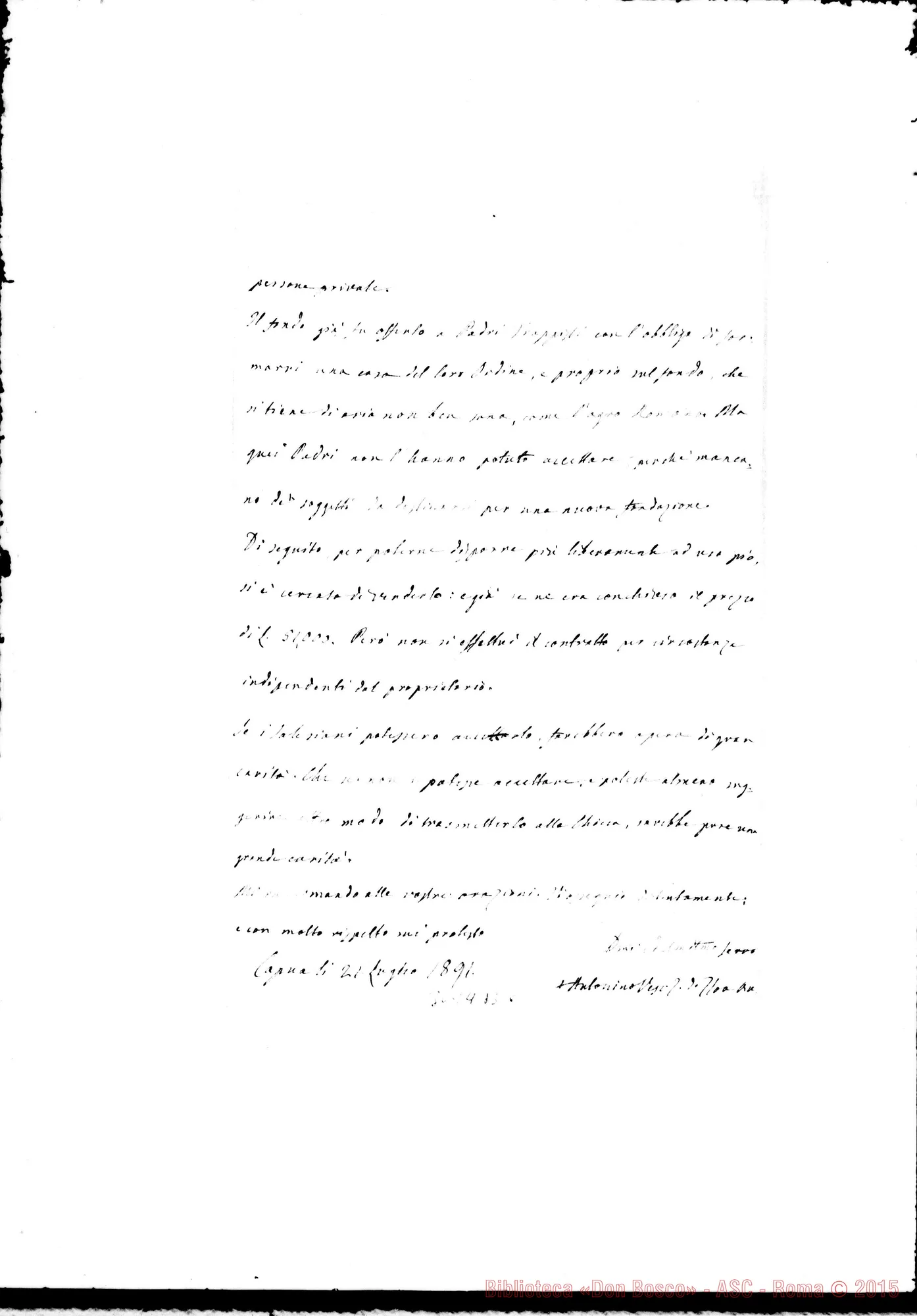 Fotogramma B 8 — Capua: Antonino Centore, vesc. tit. di Tloe - D. Rua. Capua, 21-07-1891