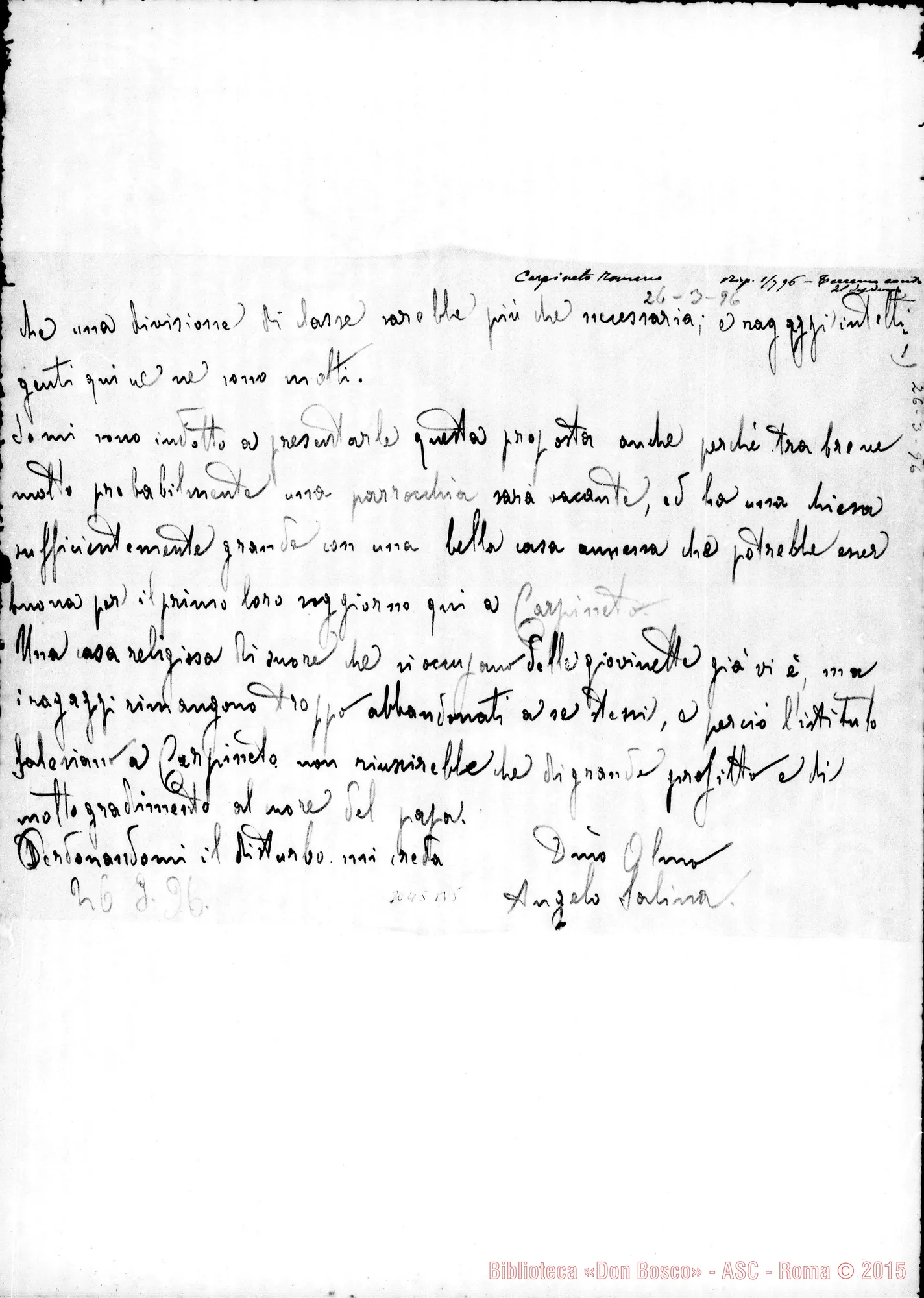 Fotogramma B 5 — Carpineto Romano: Angelo Salina - Ill.mo Signor. Il 26-03-1896