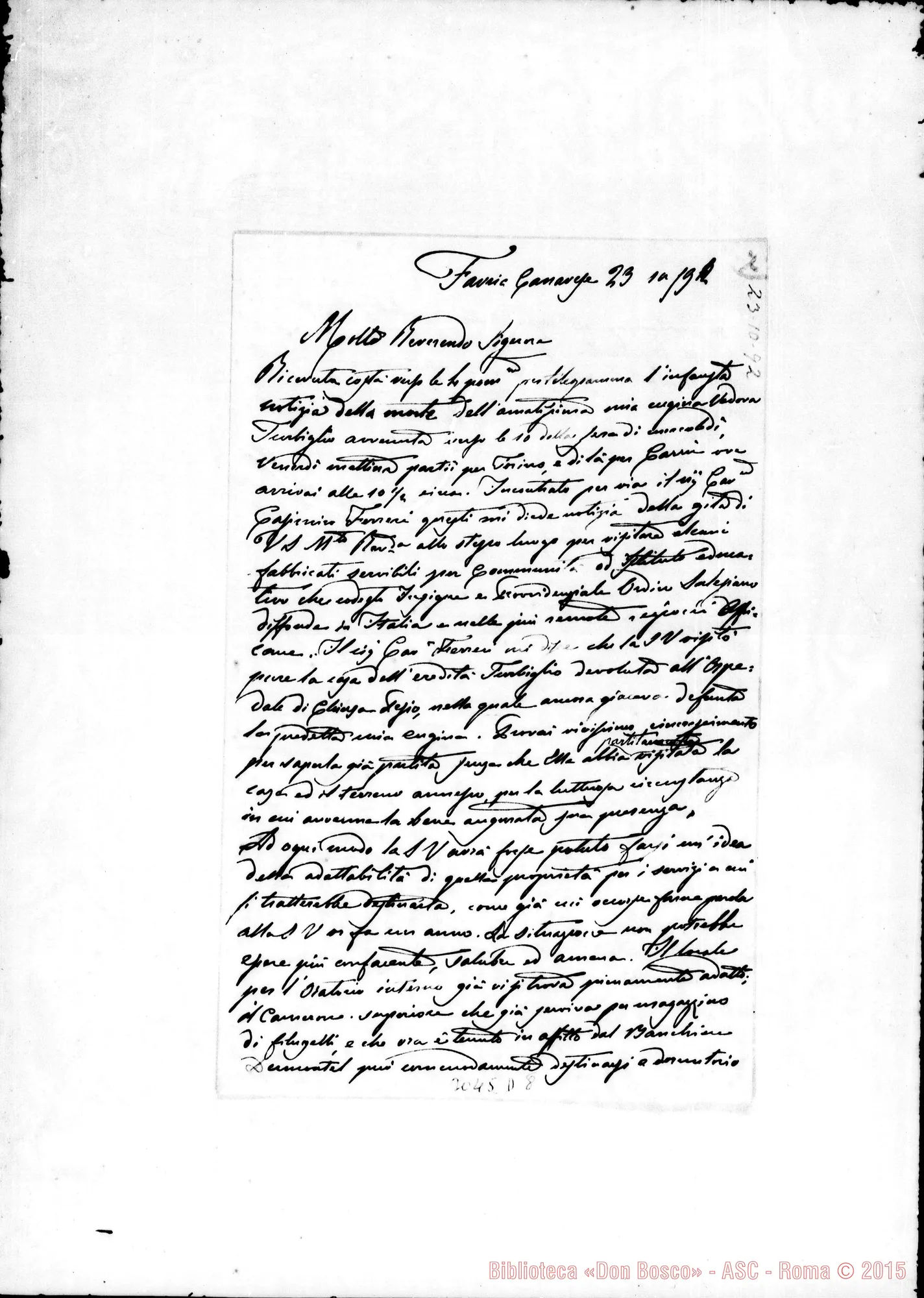 Fotogramma D 8 — Avv. Luigi Turbiglio - Rev.do Signore. Favria Canavese, 29-10-1892
