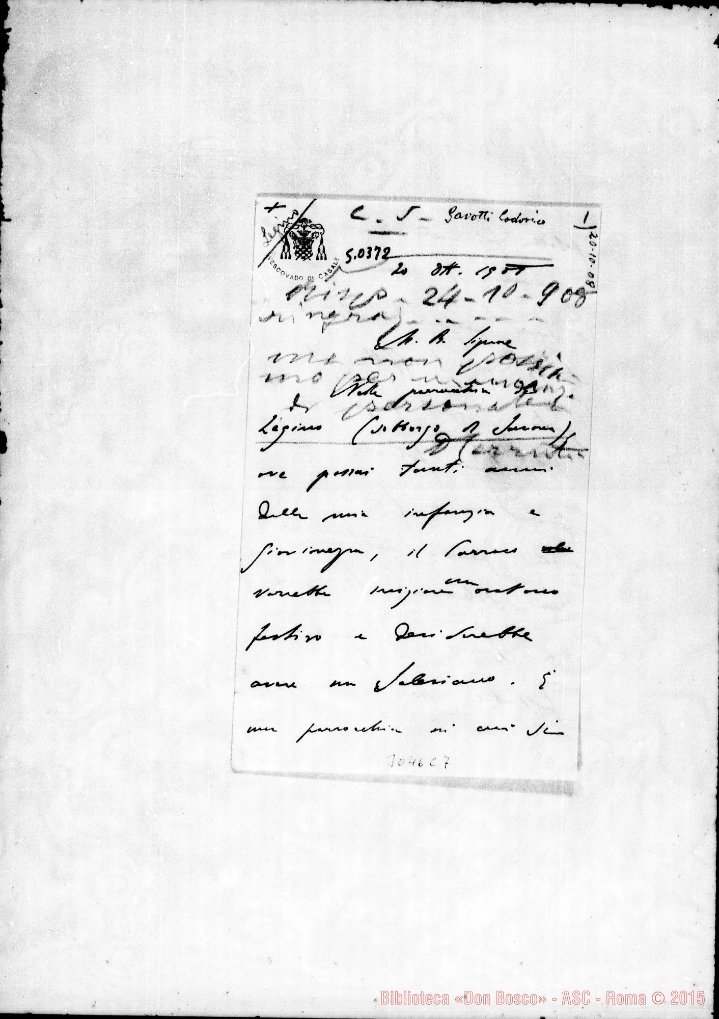 Fotogramma C 7 — Lodovico Gavotti, vesc. - Rev.do Signore. Casale, 20-10-1908