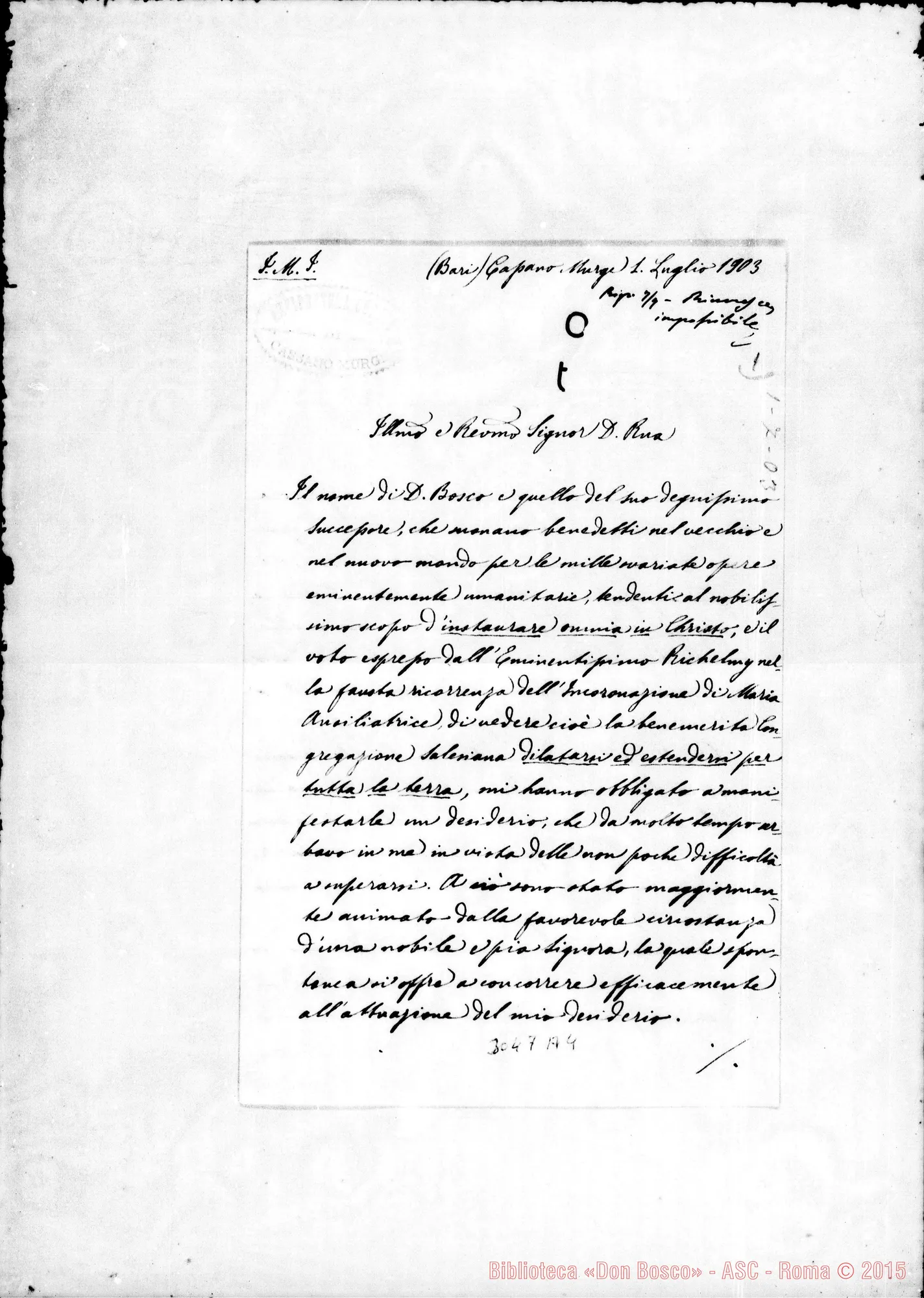 Fotogramma A 4 — Cassano delle Murge: Michele Tulio, arcipr. - D. Rua. Cassano, 1-07-1903