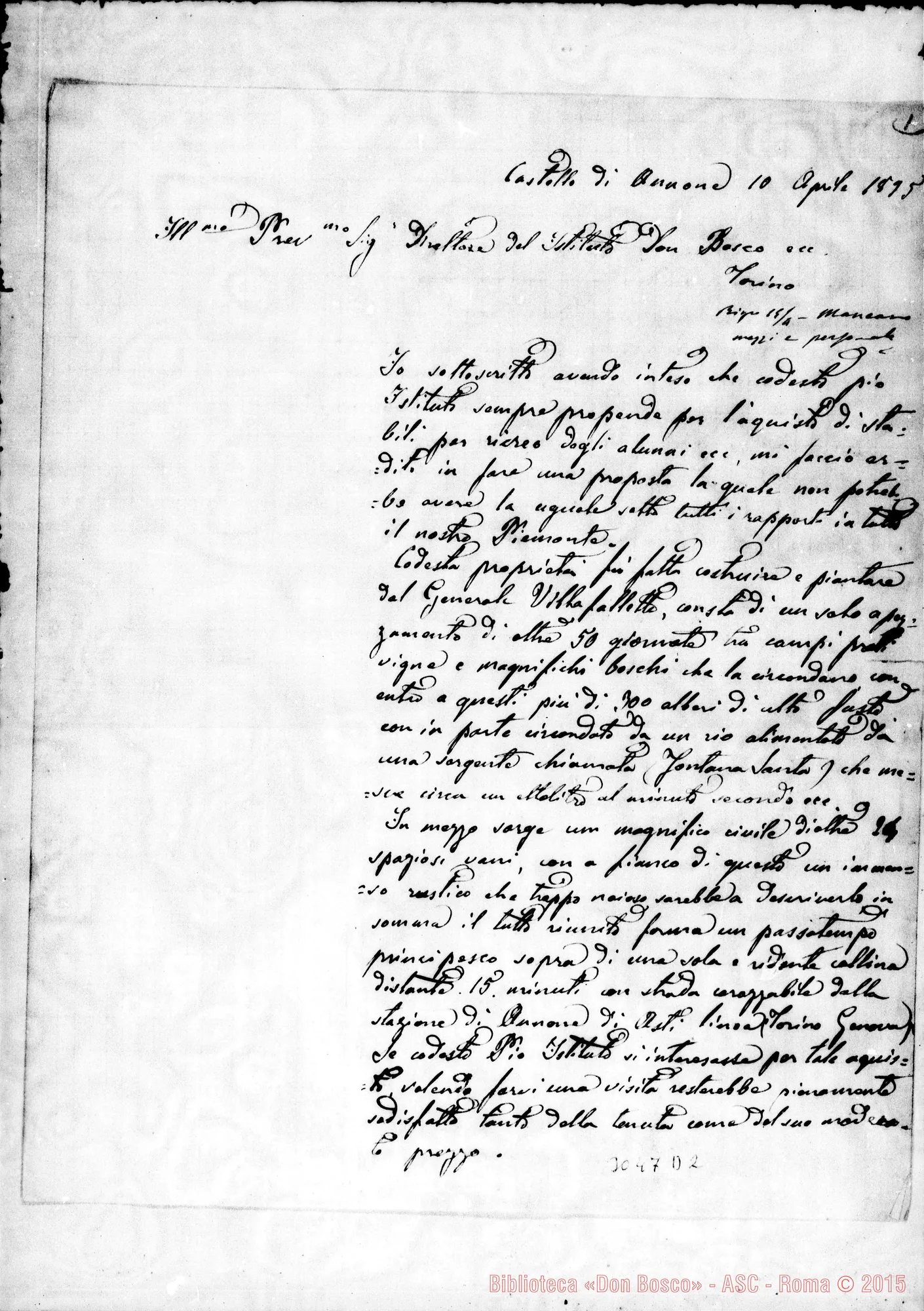 Fotogramma D 2 — Castello d’Annone: Gilardi Carlo - Direttore delFOratorio. Apr. 1895