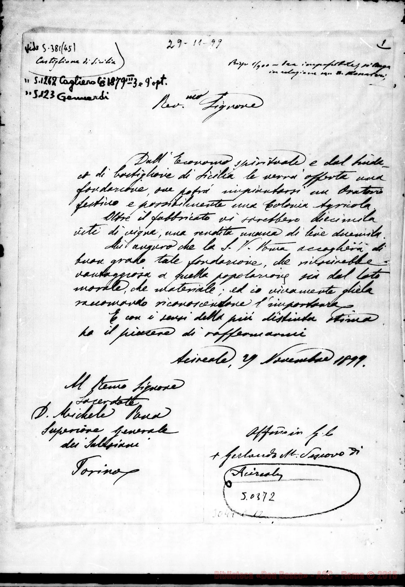 Fotogramma E 12 — Castiglione Sicilia: Genuardi Gerlando, vesc. - D. Rua. Nov.1899