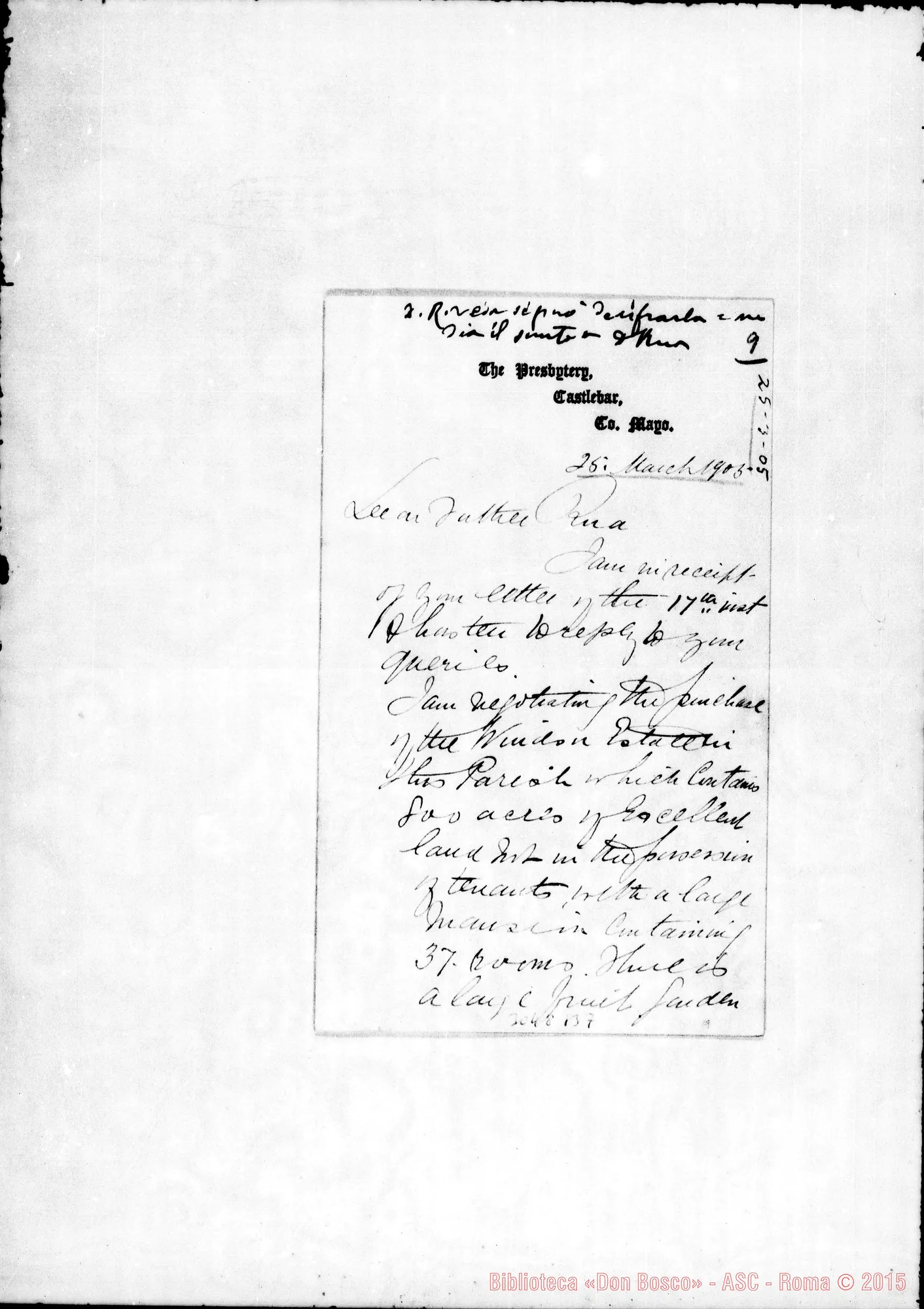 Fotogramma B 7 — Patrick Can. Lyons - D. Rua. mar.1905. Autogr. Rua