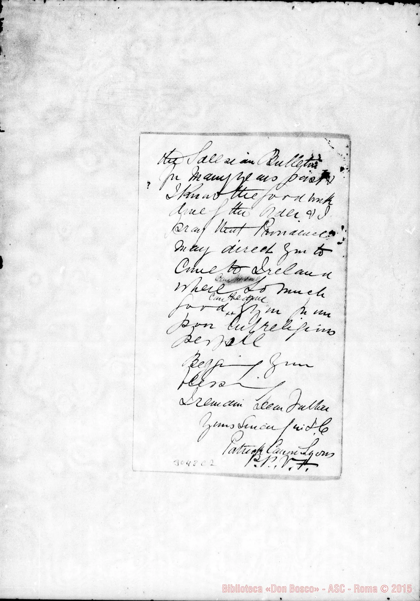 Fotogramma C 2 — Patrick Can. Lyons - D. Rua, il 28-03-1905. Autogr. Rua