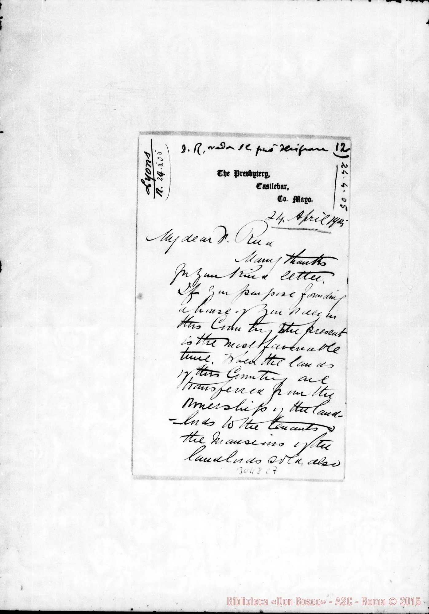 Fotogramma C 7 — Patrick Can. Lyons - D. Rua. Apr.1905. Autogr. Rua