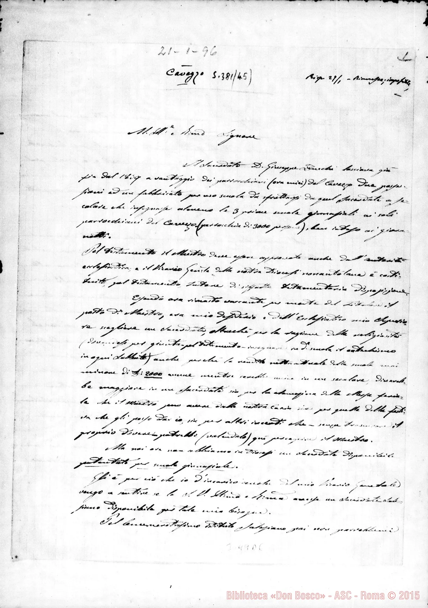 Fotogramma D 6 — Cavezzo: Ferrari D. Valentino, arciprete - Rev.do Signore. Cavezzo, 21-01-1896