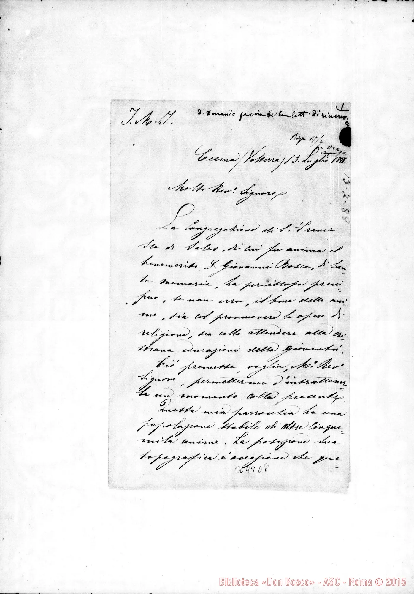 Fotogramma D 8 — Cecina: Arciprete Berardo Berardi - Rev.mo Signore. Lug.1888. Autogr. Rua