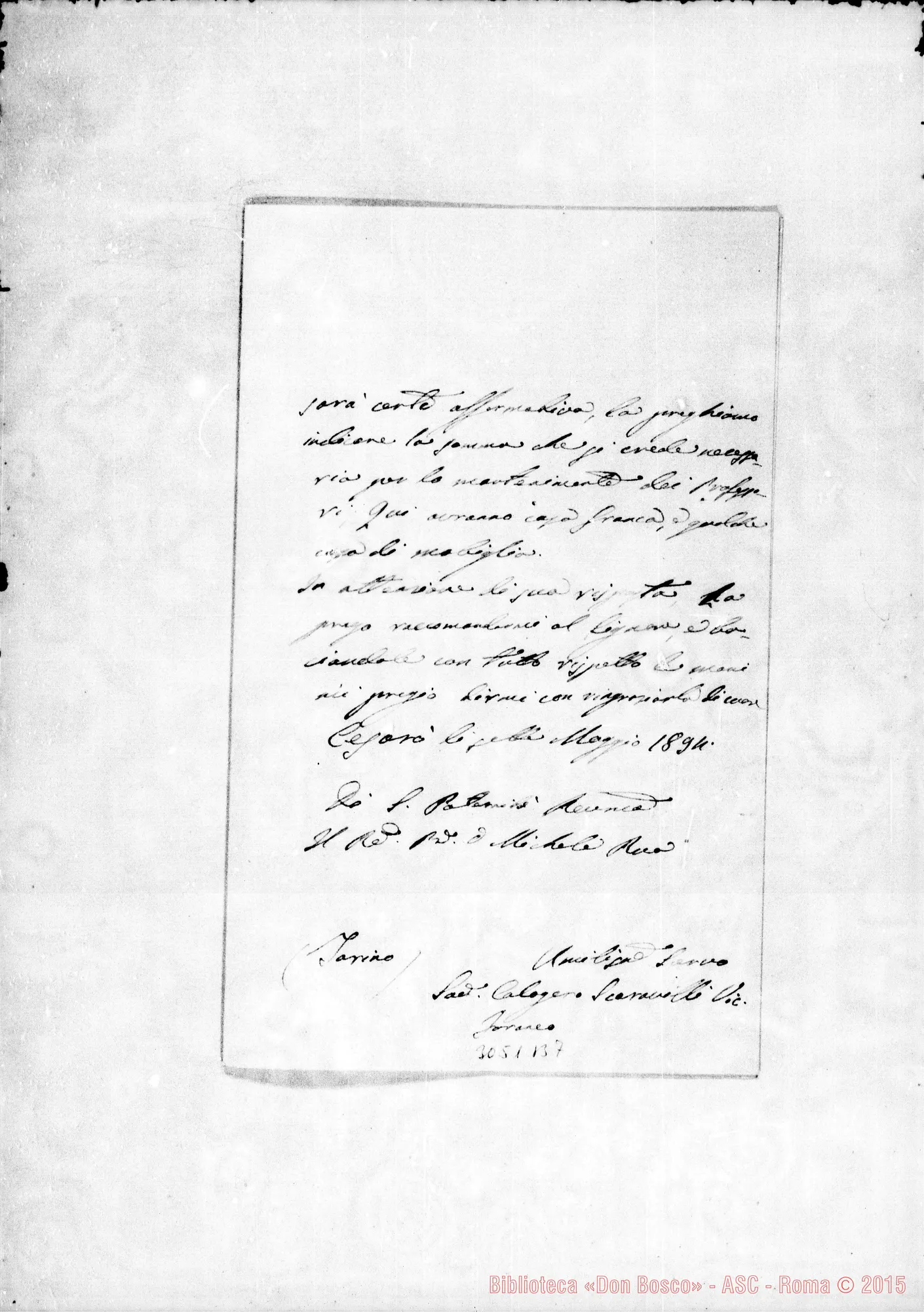 Fotogramma B 7 — Cesarò: Scaracielli D. Calogero - D. Rua. Cesarò, 7-05-1894. Autogr. Rua