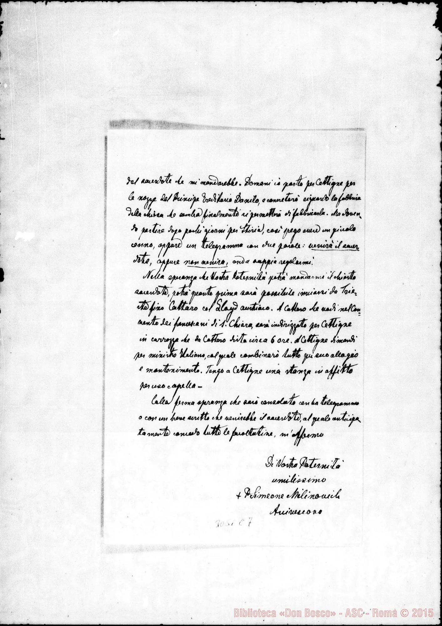 Fotogramma C 7 — Cettigne: Milinovic Simeone, dei Frati Minori, arciv. di Antivari - D. Rua. 22-07-1899.