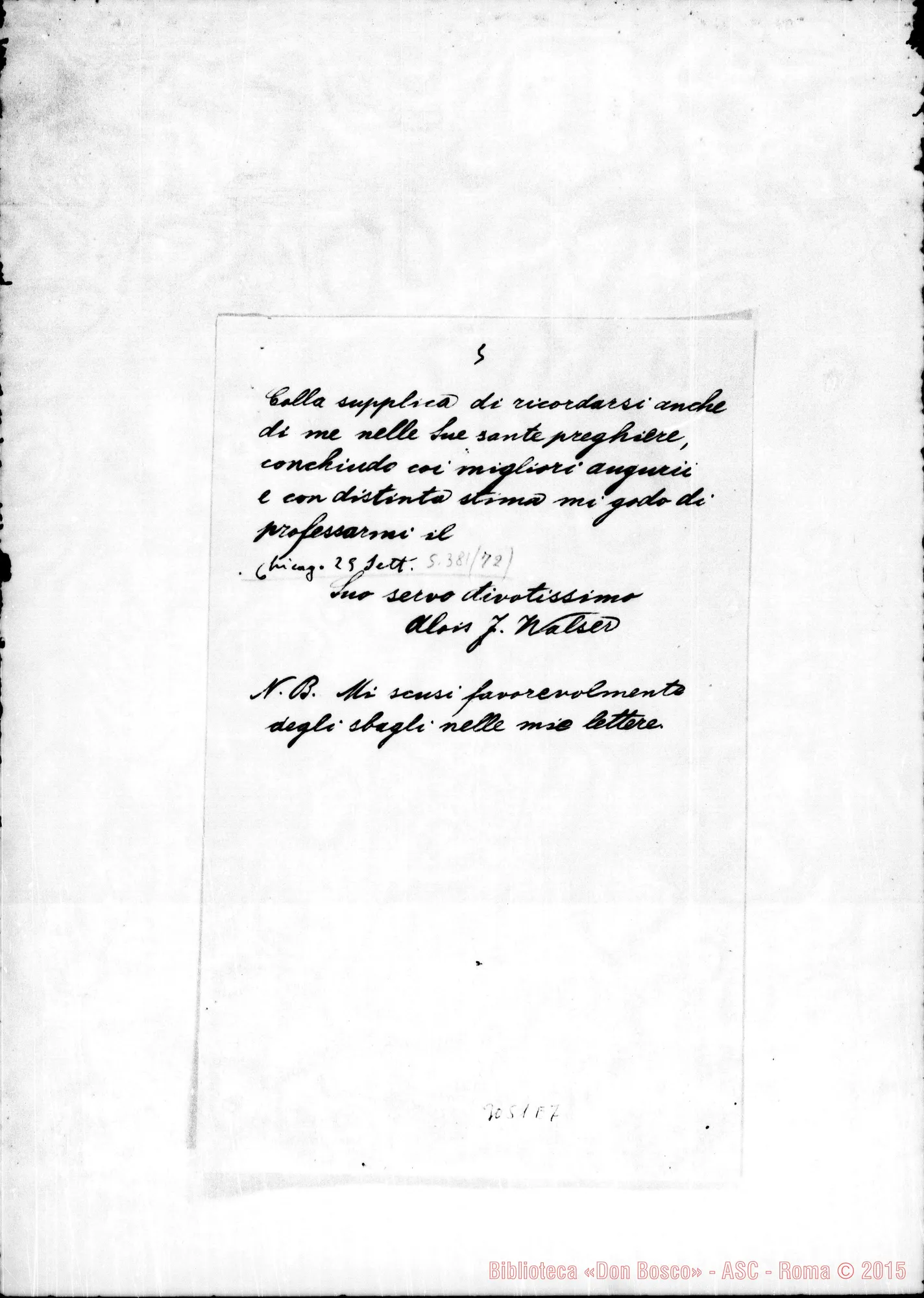 Fotogramma E 7 — Chicago: Alois J. Walser - Onorato Signore. Copia con correz. autogr. Rua