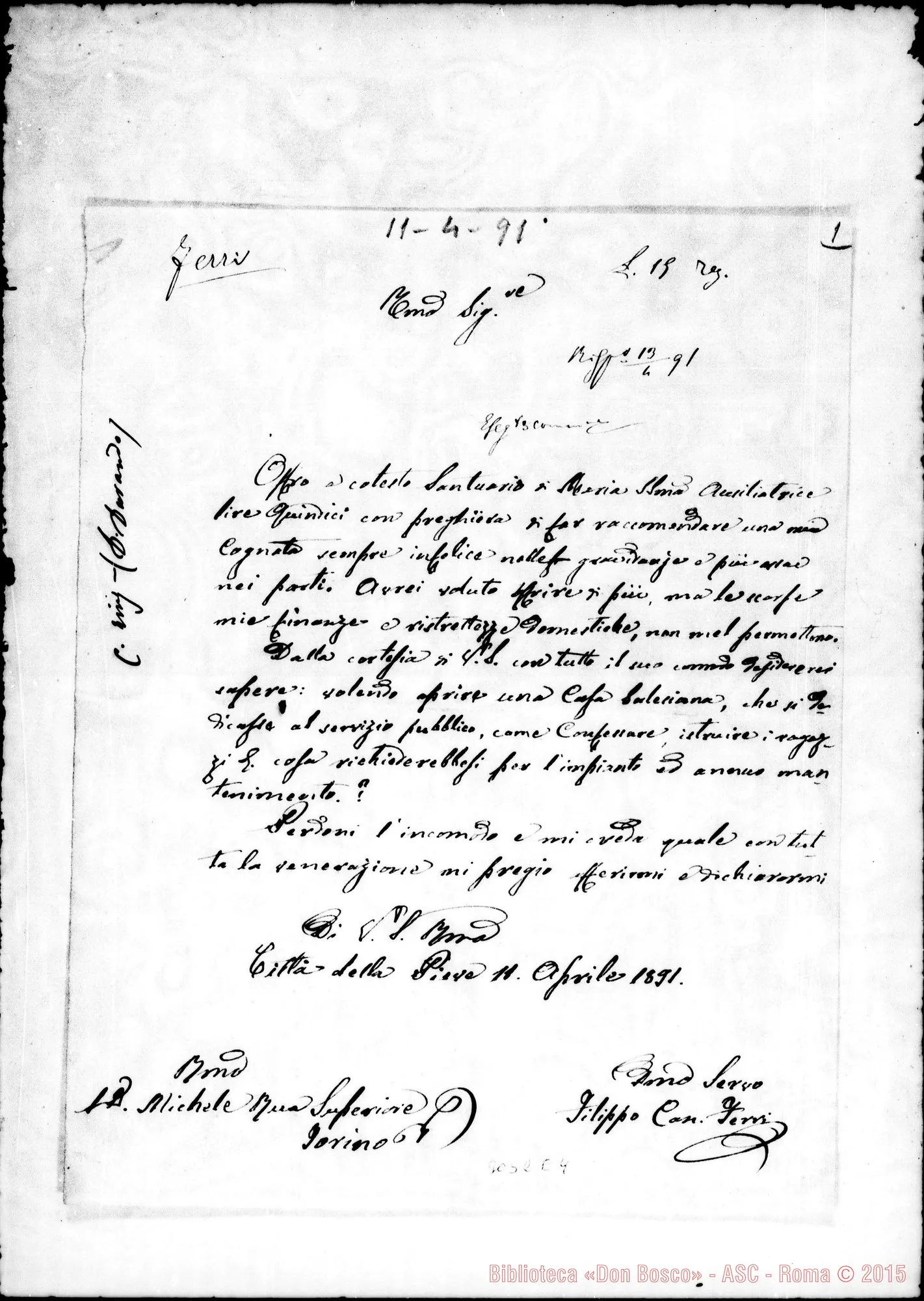 Fotogramma E 4 — Città della Pieve: Filippo Can. Ferri - D. Rua, 11-02-1891