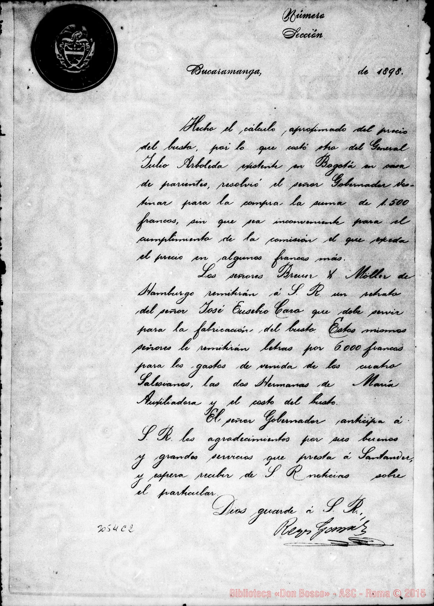 Fotogramma C 2 — Reyes González - Evasio Rabagliati. Bucaramanga, 19-07-1898