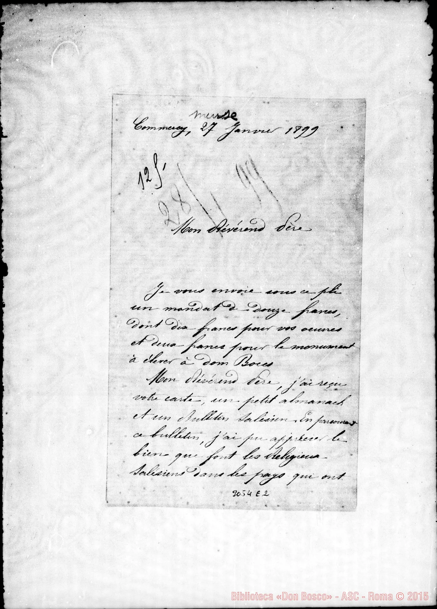 Fotogramma E 2 — A. Royer - Révérend Pére. Commercy, 27-01-1899