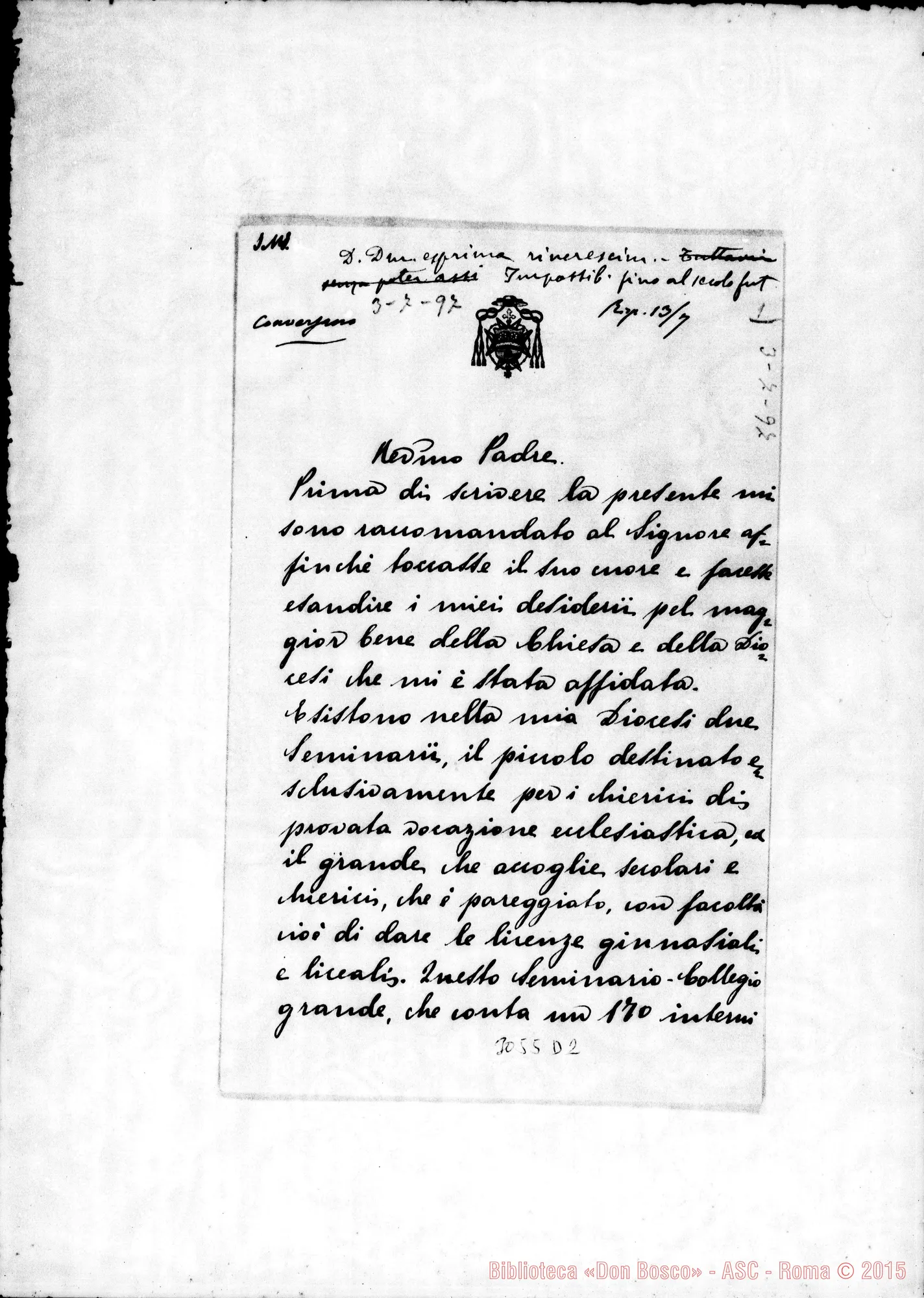 Fotogramma D 2 — Conversano: Antonio Lamberti, vesc. di Conversano - D. Rua. Lug. 1897. Autogr. Rua