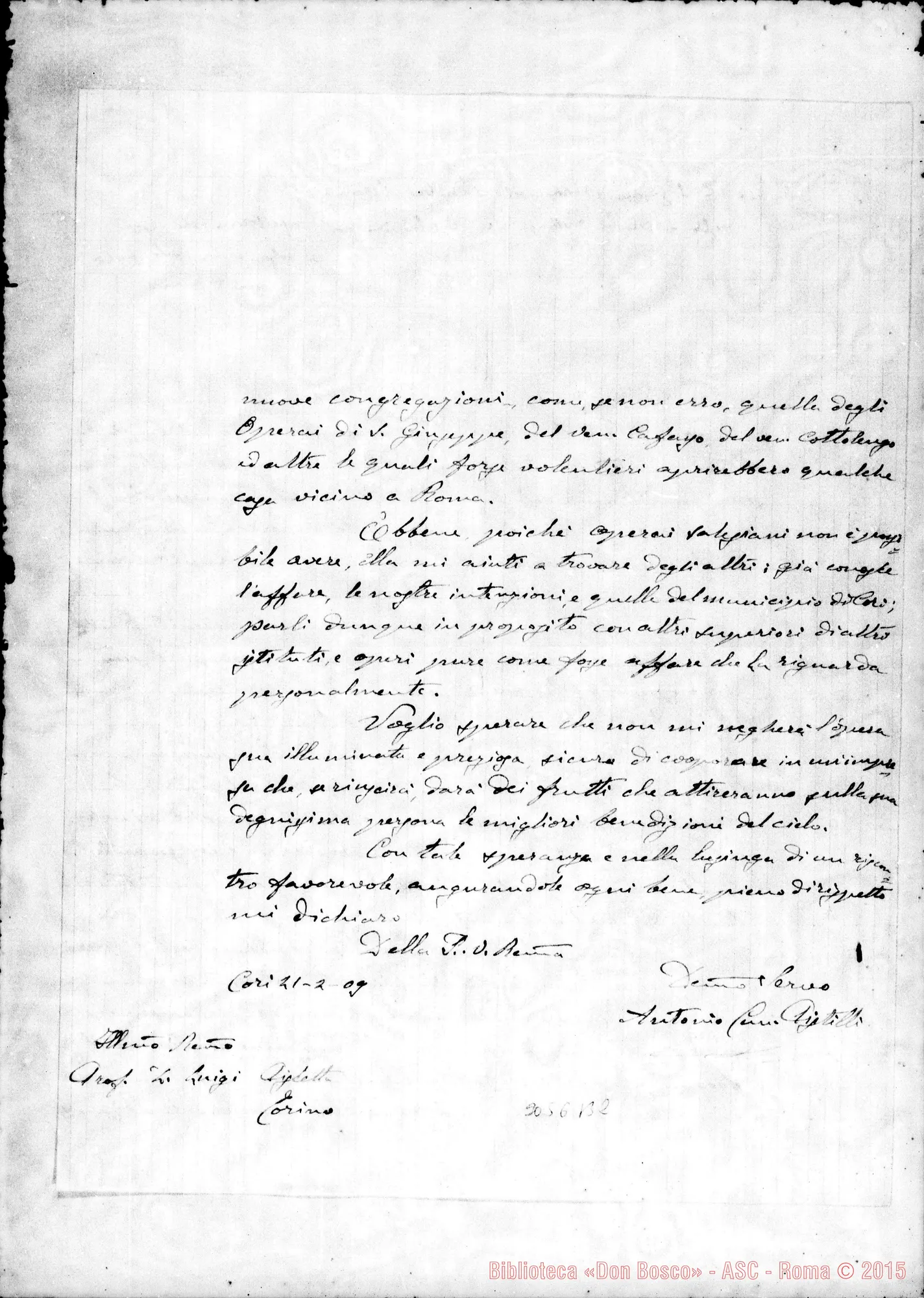 Fotogramma B 2 — Antonio Can. Pistilli - D. Piscetta. Cori, 21-02-1909