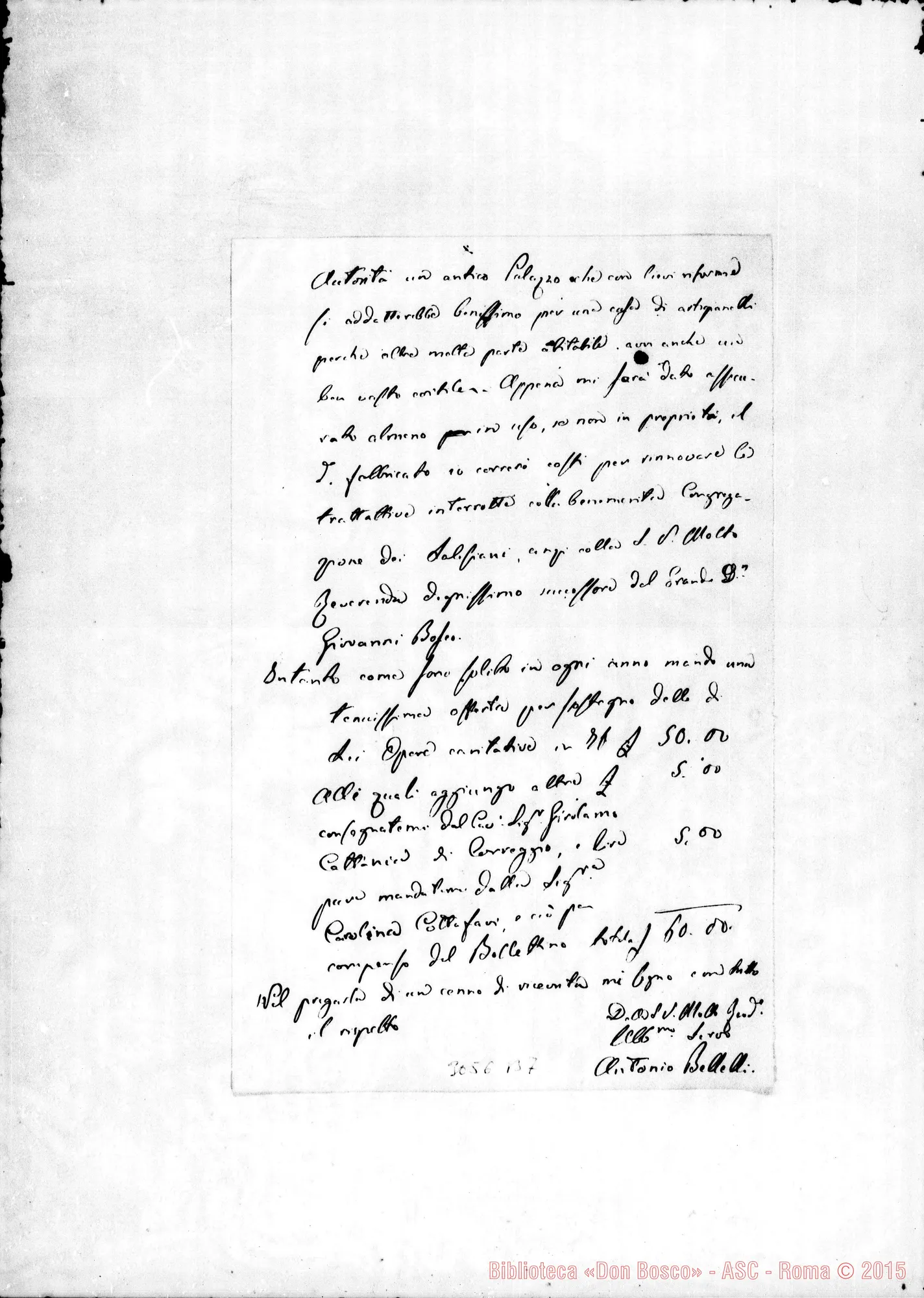 Fotogramma B 7 — Correggio: Antonio Bellelli - Rev. Signore. Correggio, 24-02-1888