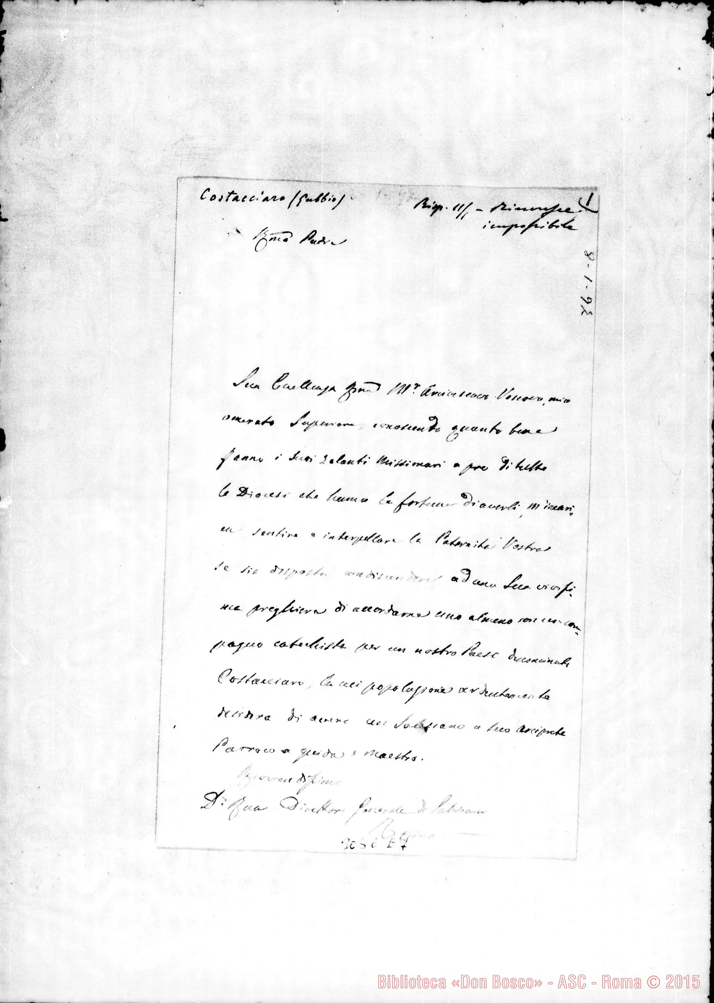 Fotogramma E 7 — Costacciaro: Zangani L., prevosto - D. Rua. Gubbio, 8-01-1897