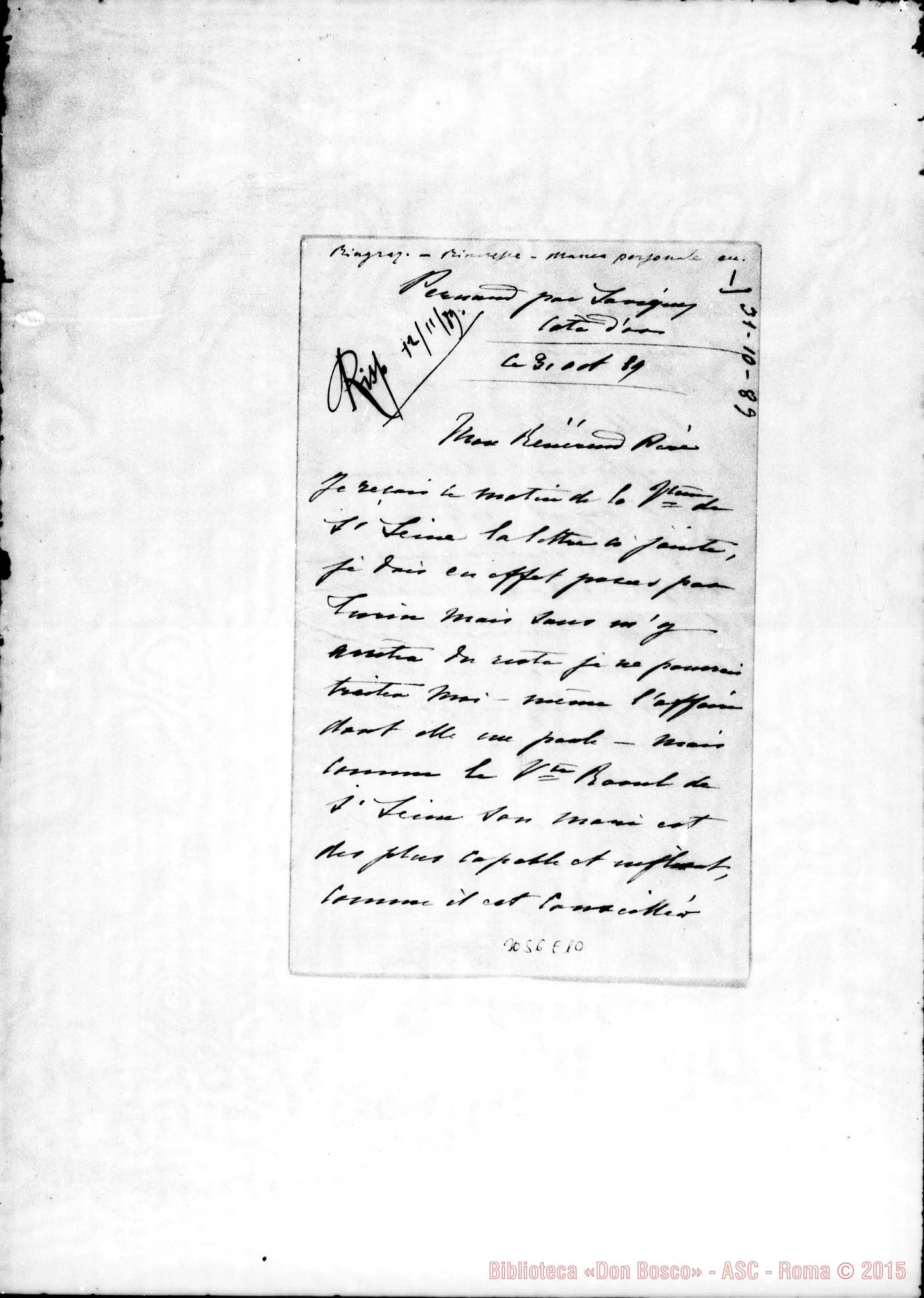 Fotogramma E 10 — Cote d’Or: G. de Blic - Révérend Pére. Cote d’Or, 31-10-1889