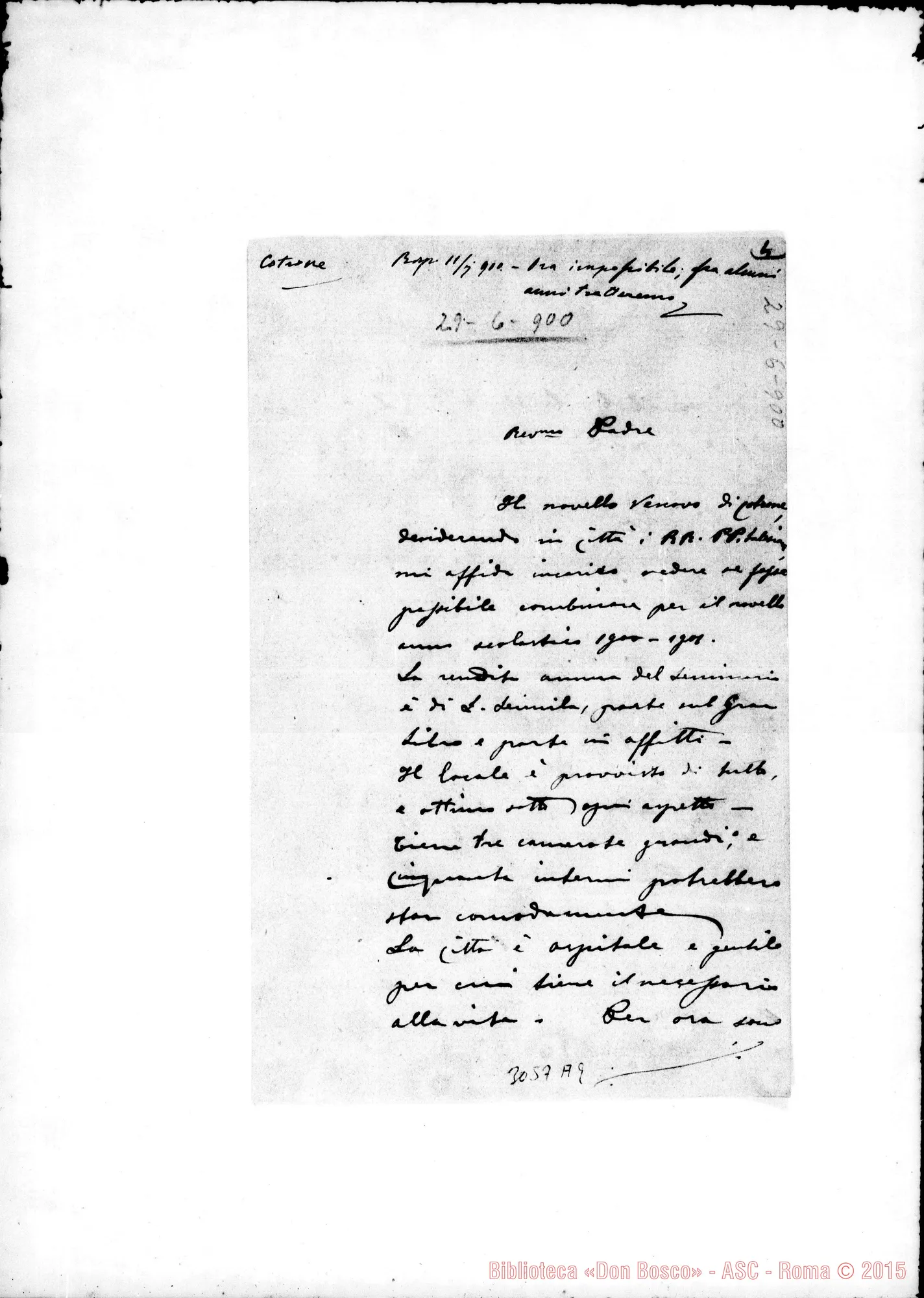 Fotogramma A 9 — Vincenzo Can. Camerano - Rev.mo Padre. Cotrone, 29-06-1900