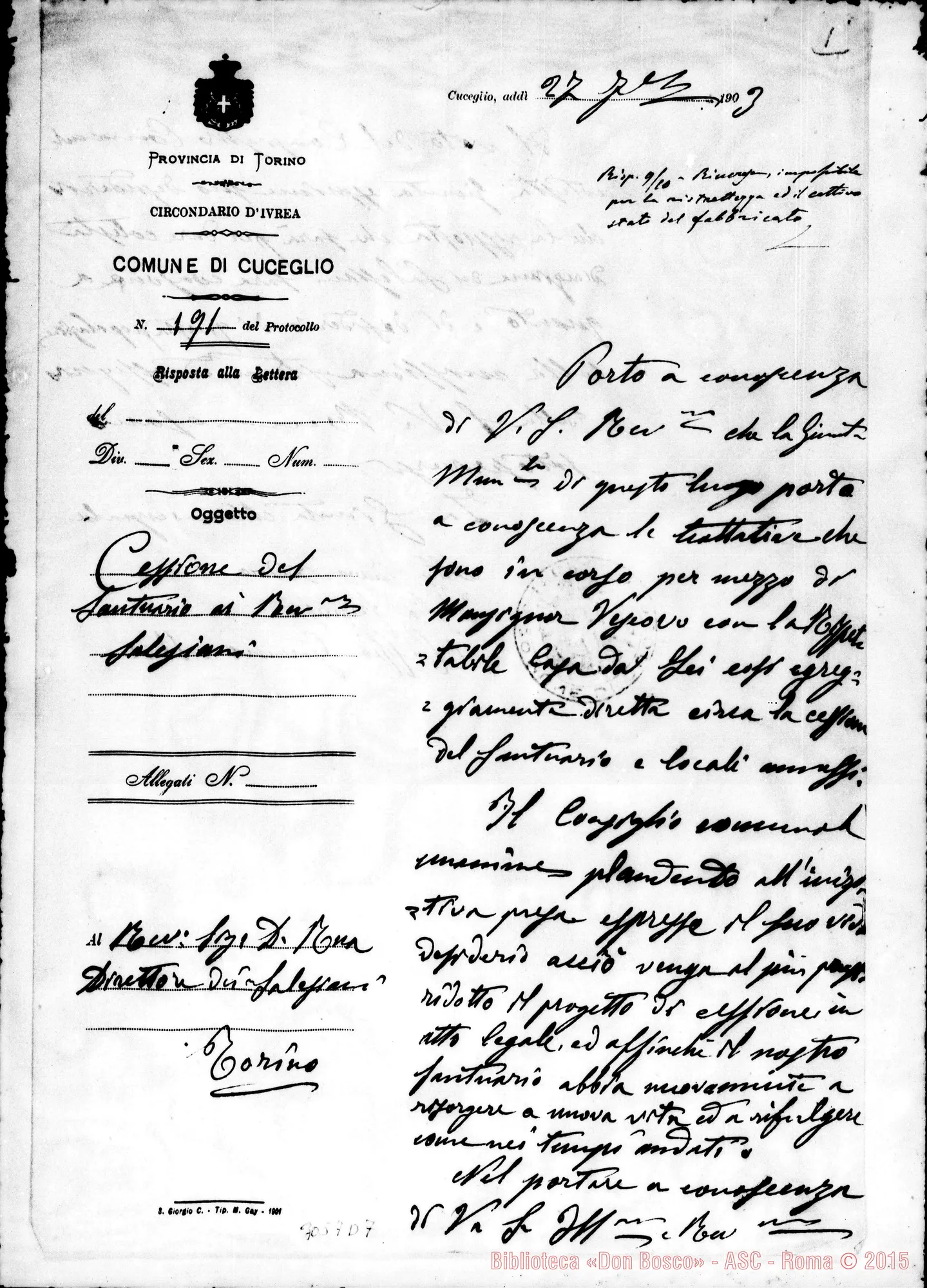 Fotogramma D 7 — Cuceglio: Il Comune di Cuceglio - D. Rua, il 27-09-1903