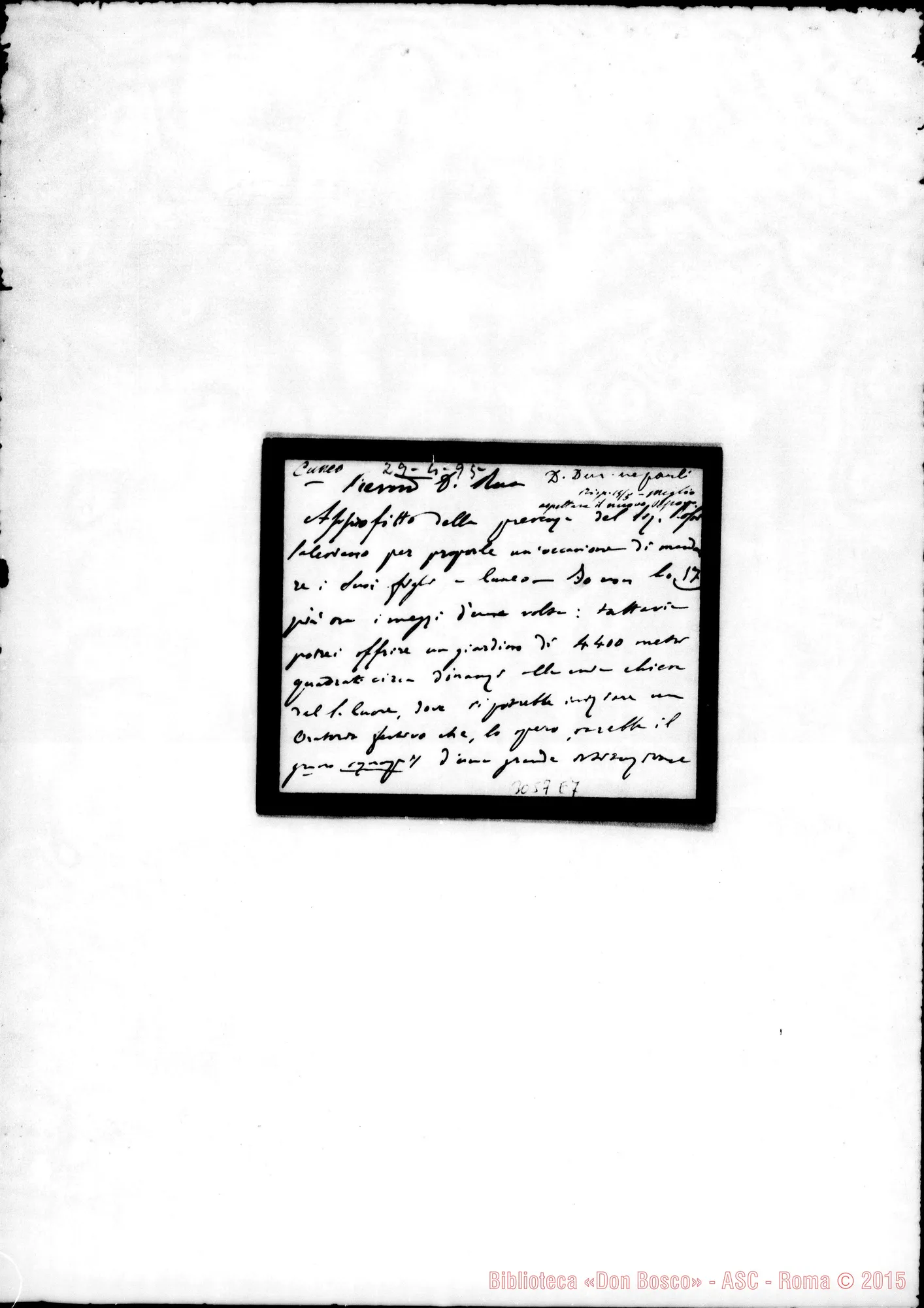 Fotogramma E 7 — Can. Peano Dalmazzo - D. Rua. Cuneo, 29-04-1895. Autogr. Rua