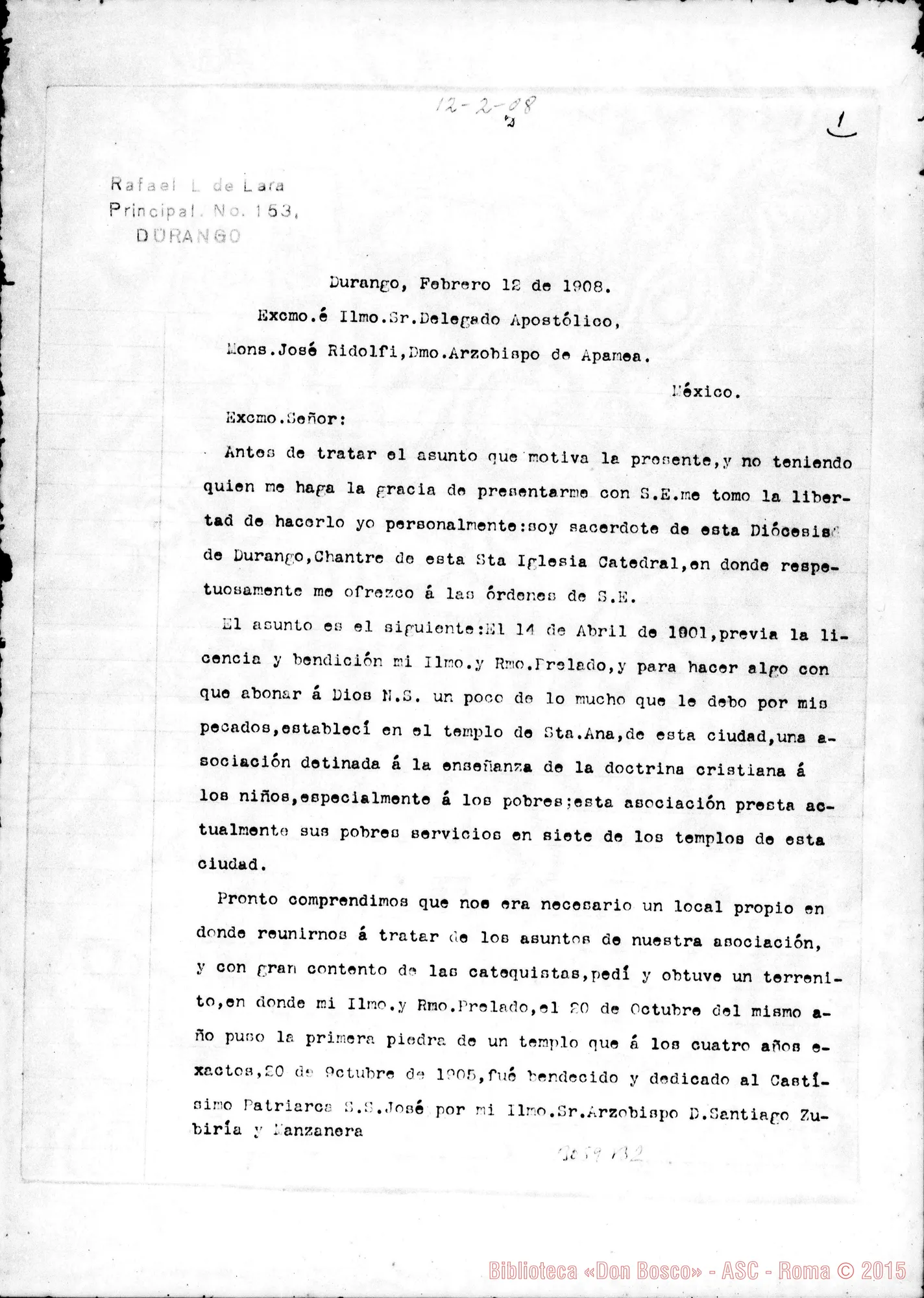 Fotogramma B 2 — Durango: Rafael L. de Lara - Mons. José Ridolfi. Durango, 12-02-1908.