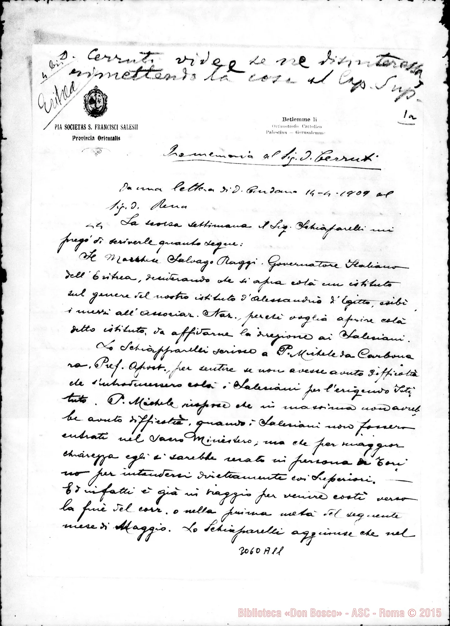 Fotogramma A 11 — Promemoria per D. Cerruti