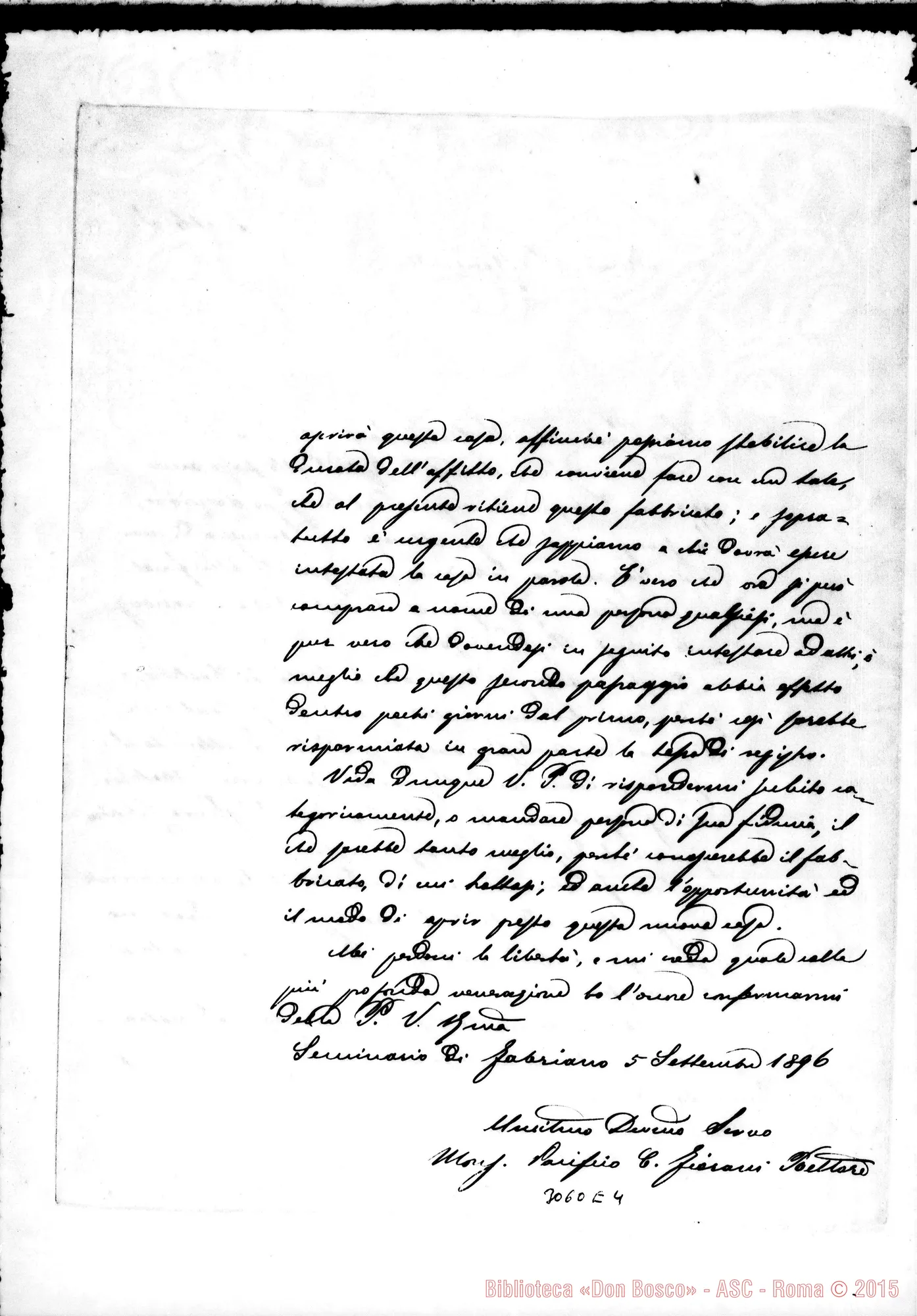 Fotogramma E 4 — Mons. Fiorani - Rev.mo Generale. Seminario di Fabriano, 5-09-1896
