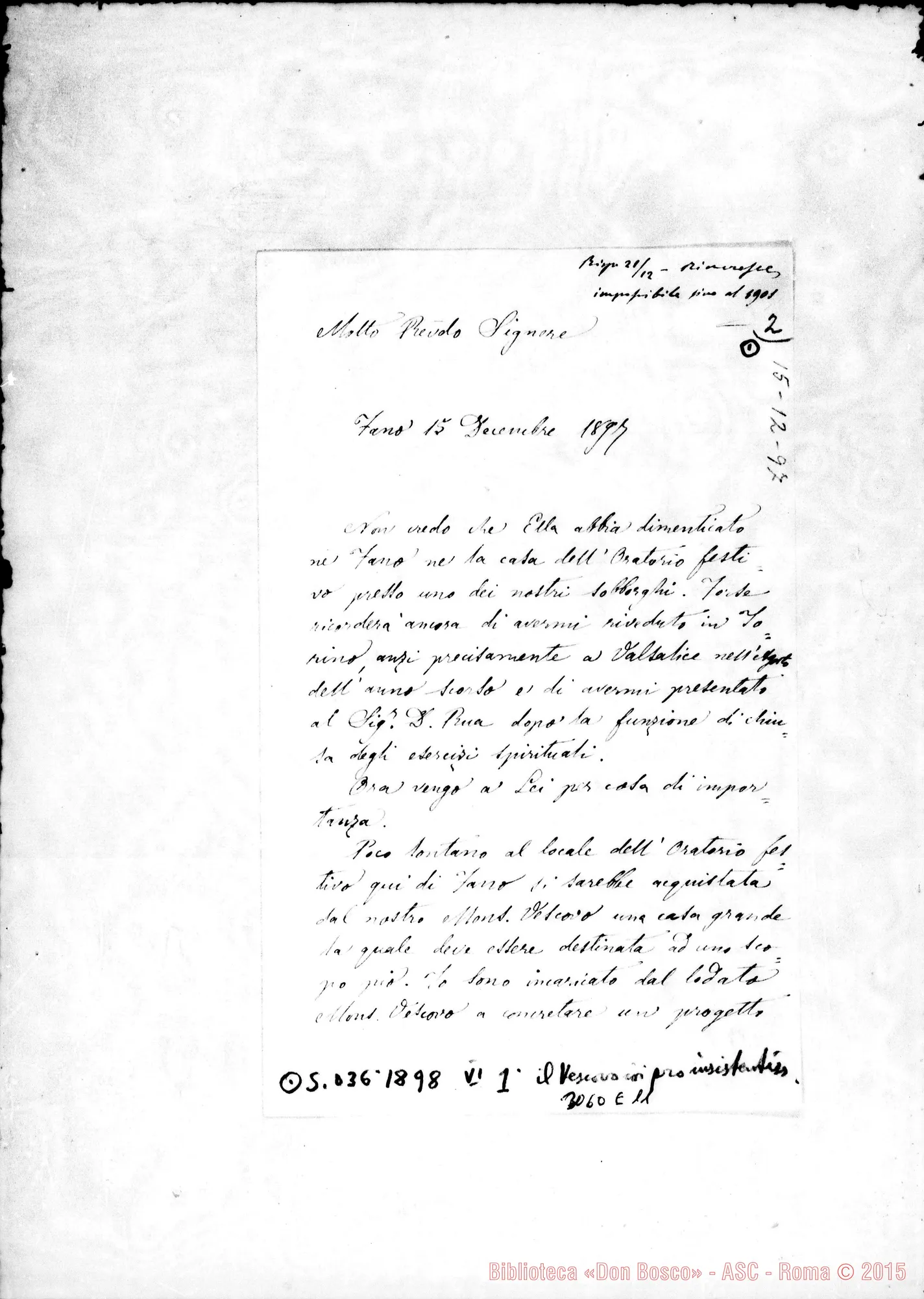 Fotogramma E 11 — D. Francesco Masetti - Rev. Signore. Fano, 15-12-1897