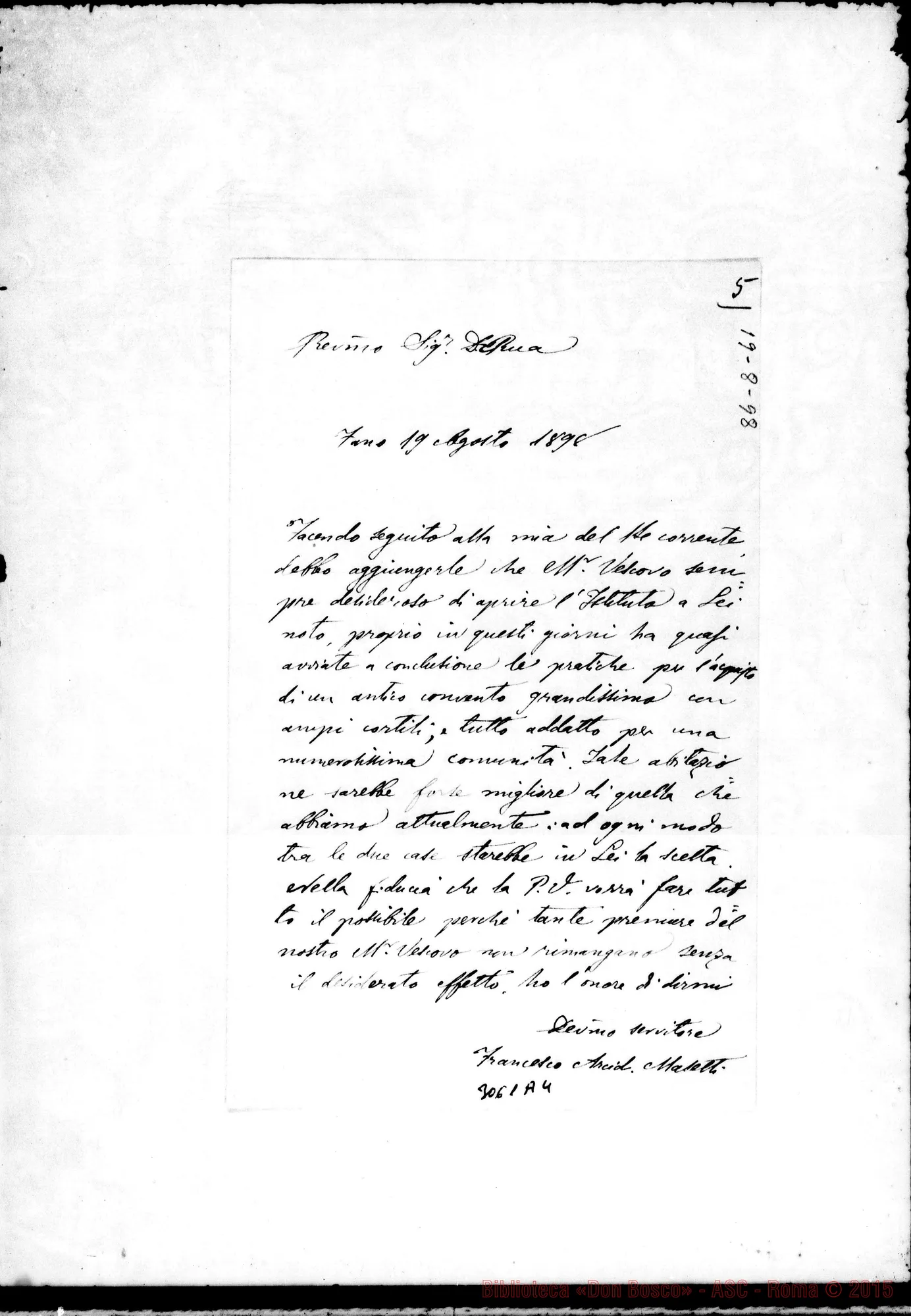 Fotogramma A 4 — D. Francesco Masetti - D. Rua. Fano, 19-08-1898