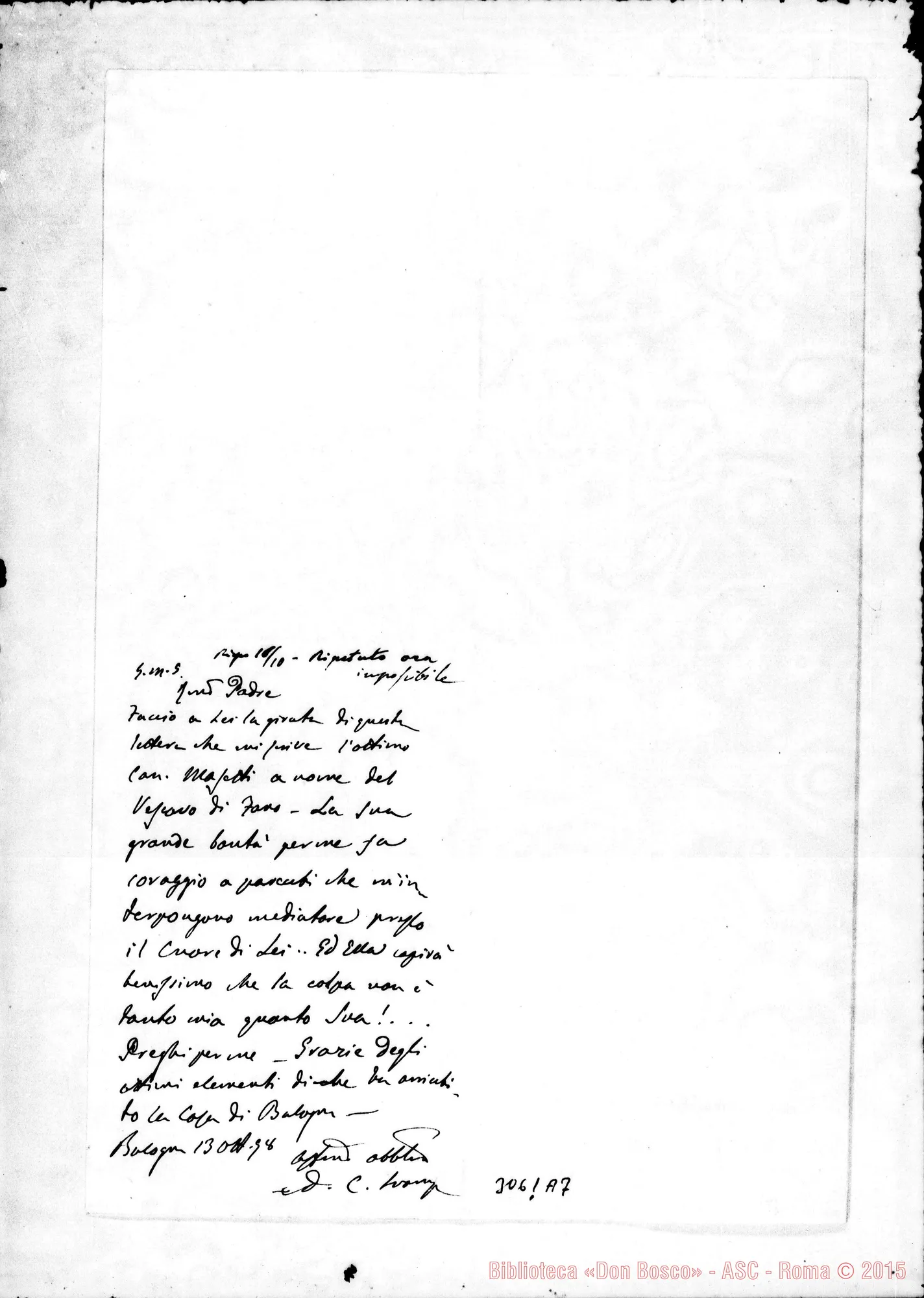 Fotogramma A 7 — Acci, risposta del Card. Svampa, del 16-10-1898
